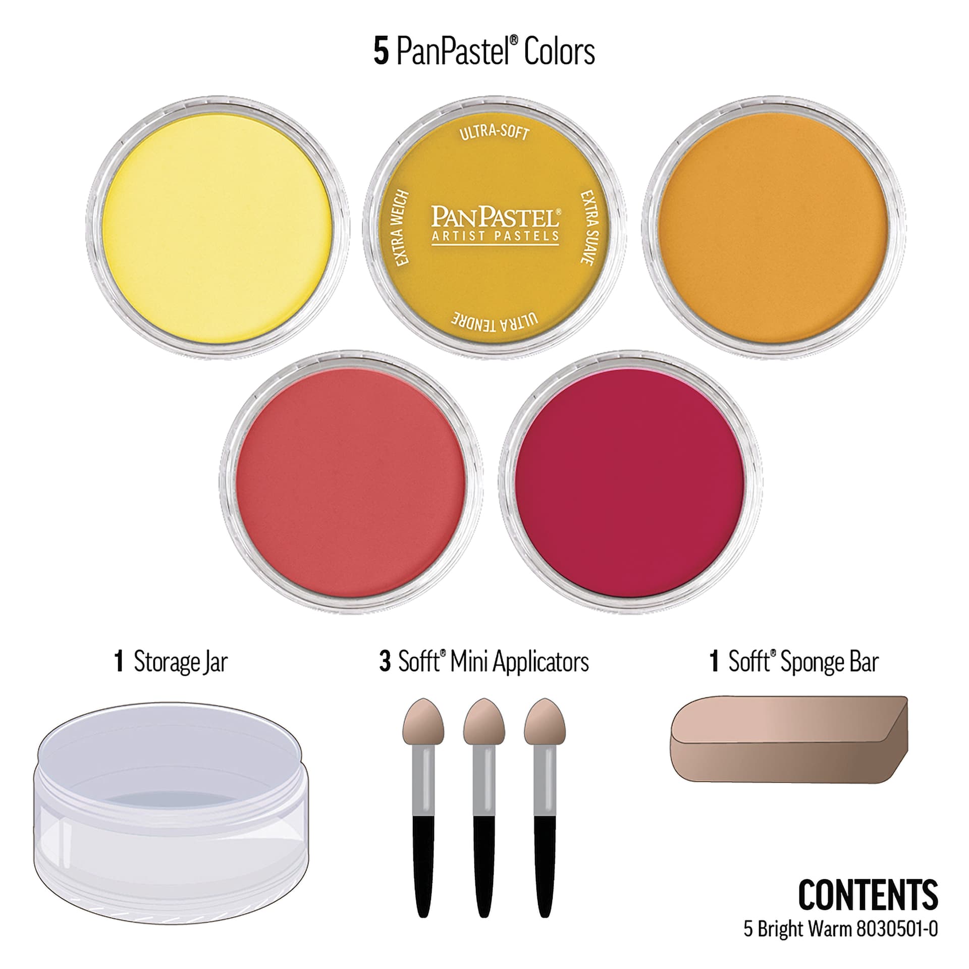 PanPastel Artists' Painting Pastels Set - Bright Warm, Set of 5 - contents