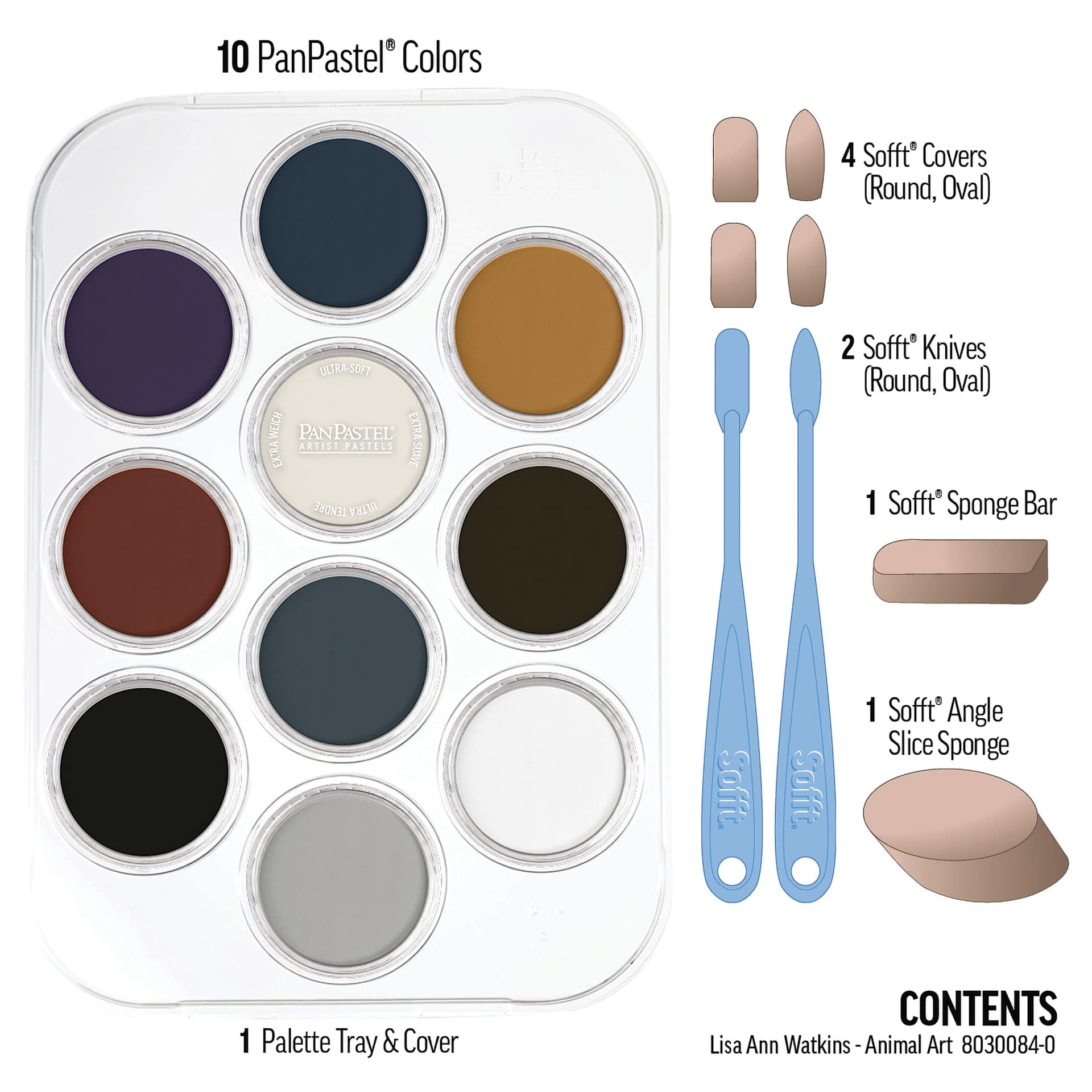 PanPastel Artists’ Painting Pastels Set - Animal Art with Lisa Watkins, Set of 10 - contents