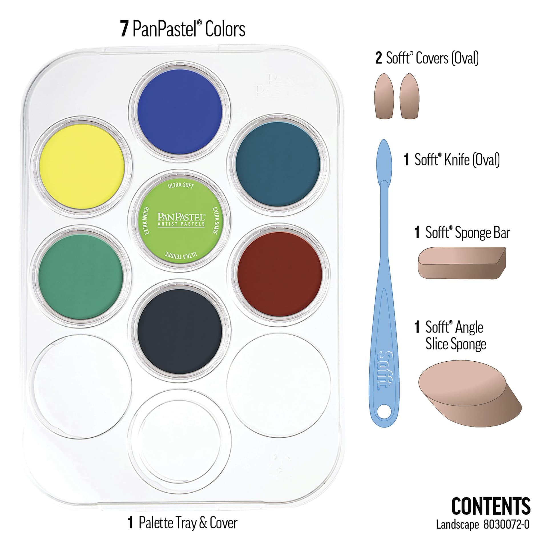PanPastel Artists’ Painting Pastels Set - Landscape Colors, Set of 7 - contents