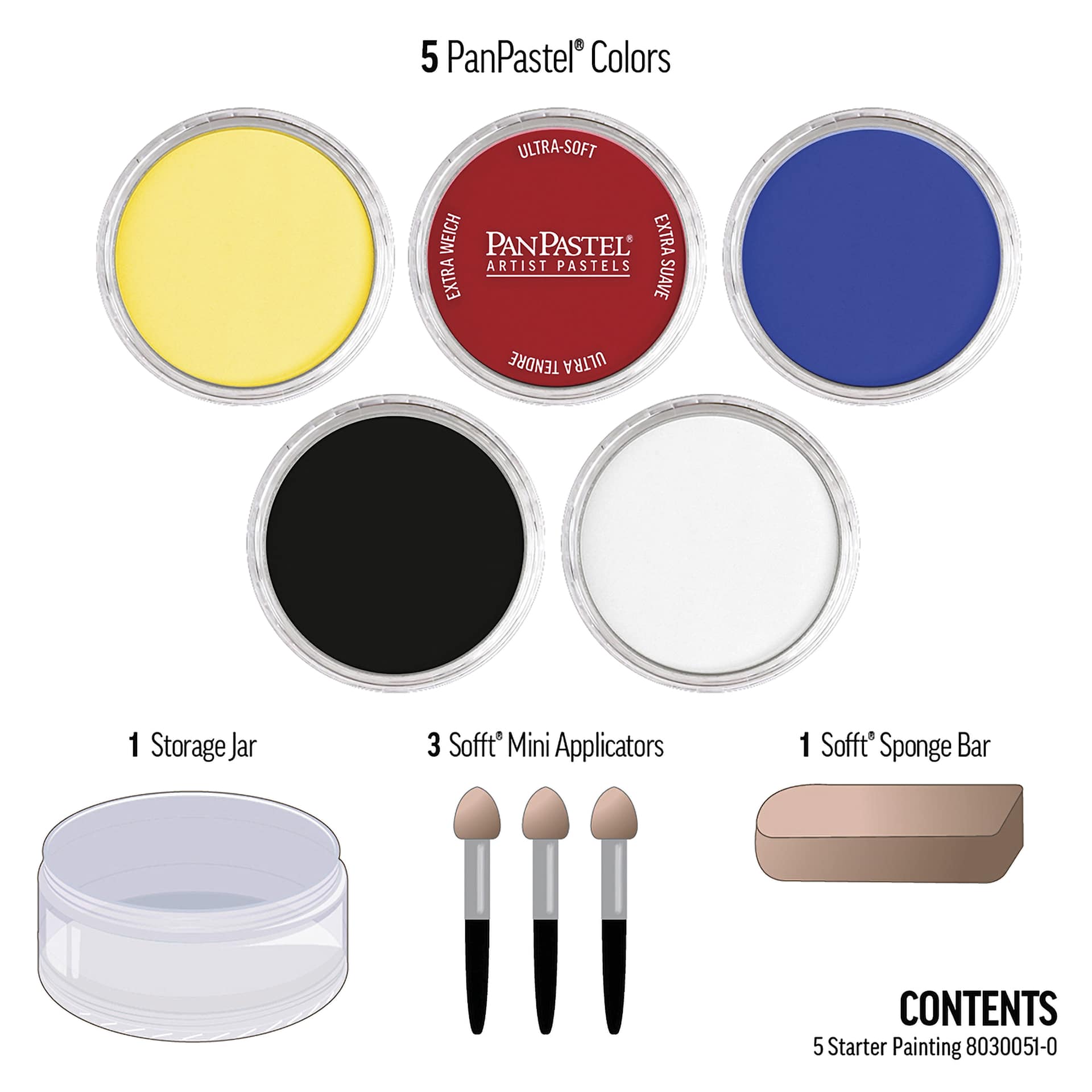 PanPastel Artists’ Painting Pastels Set - Painting Colors, Set of 5 - contents
