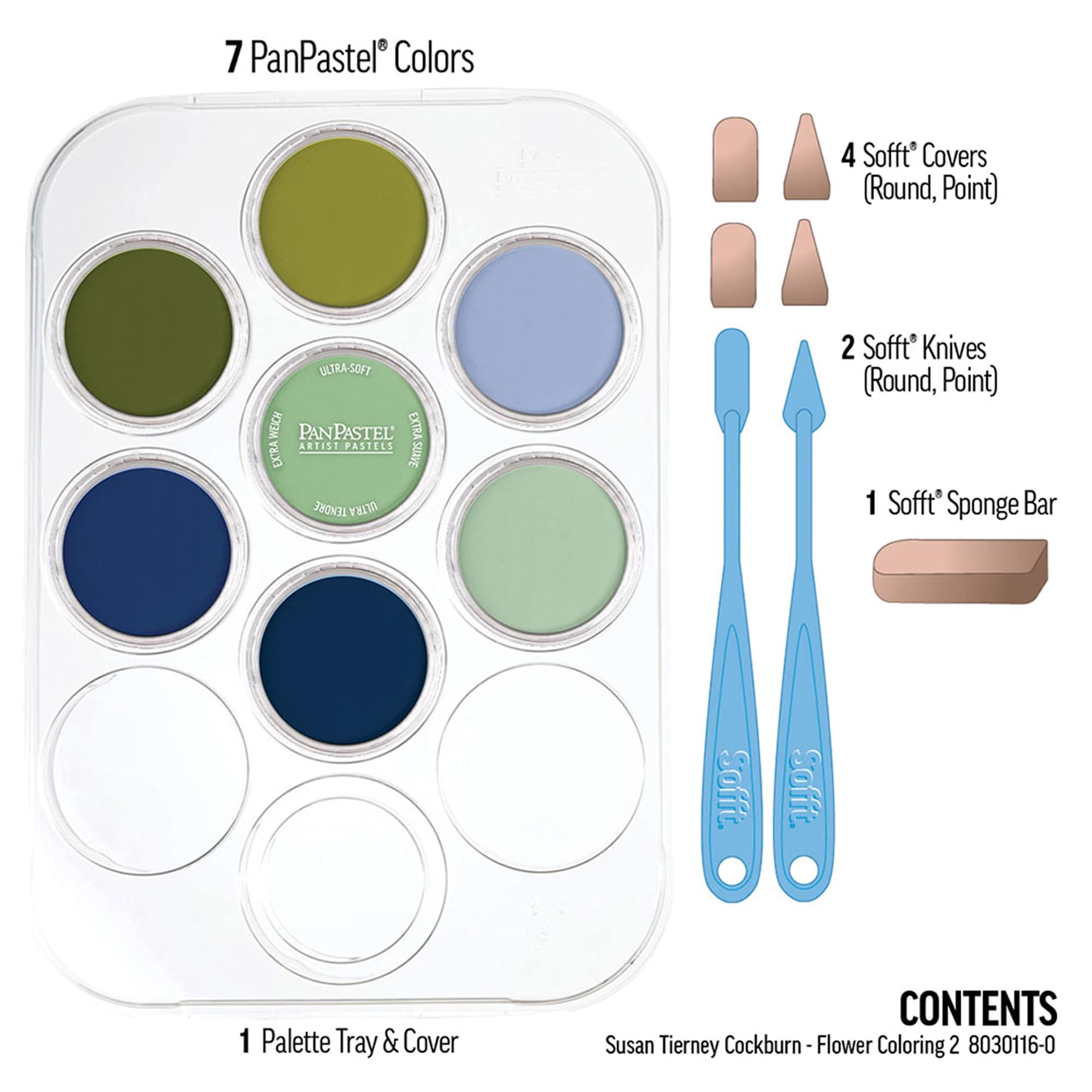 PanPastel Artists' Painting Pastels Set - Susan Tierney’s Flower Coloring Kit No. 2, Set of 7 - contents