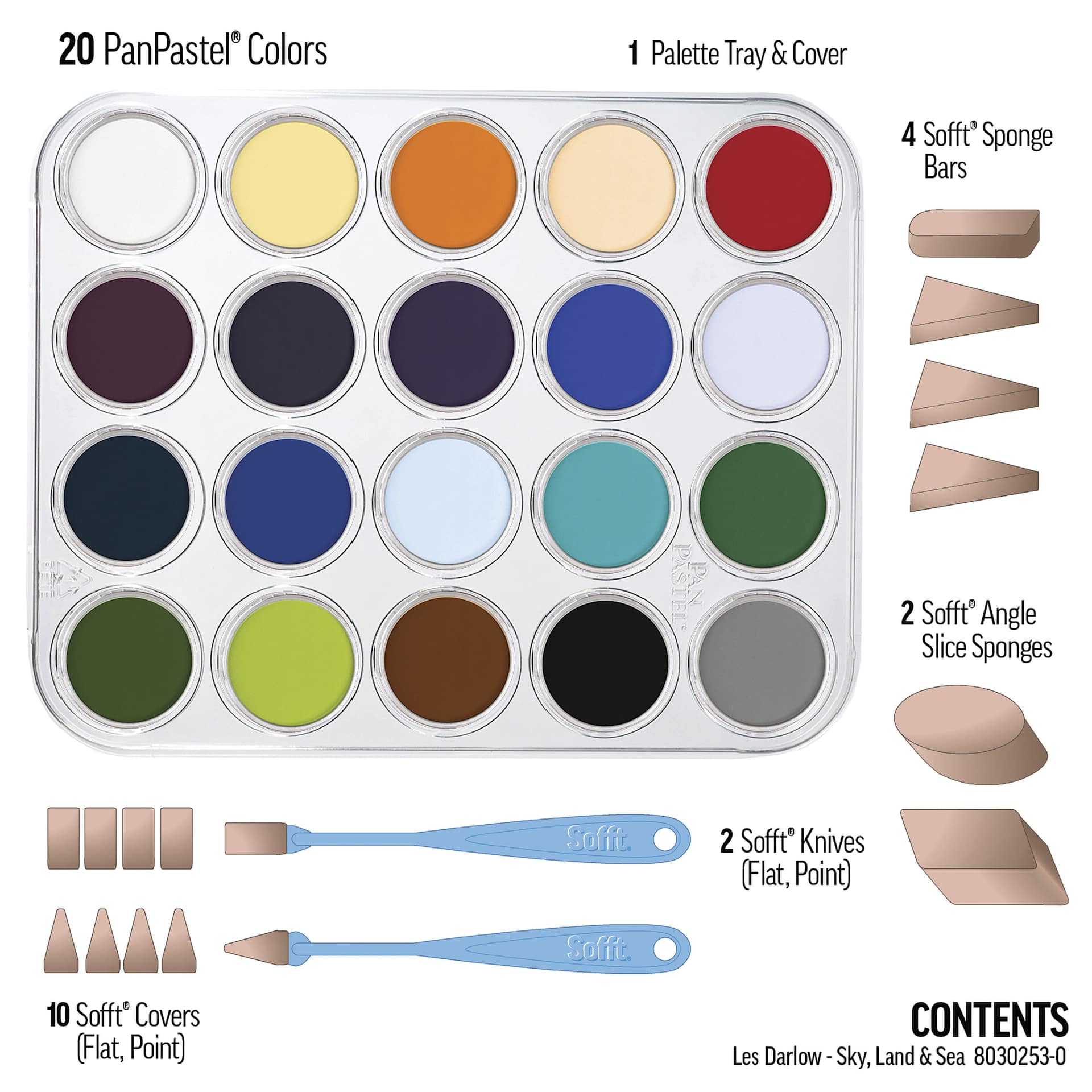 PanPastel Artists' Painting Pastels Set - Les Darlow Sky, Land, & Sea, Set of 20 - contents