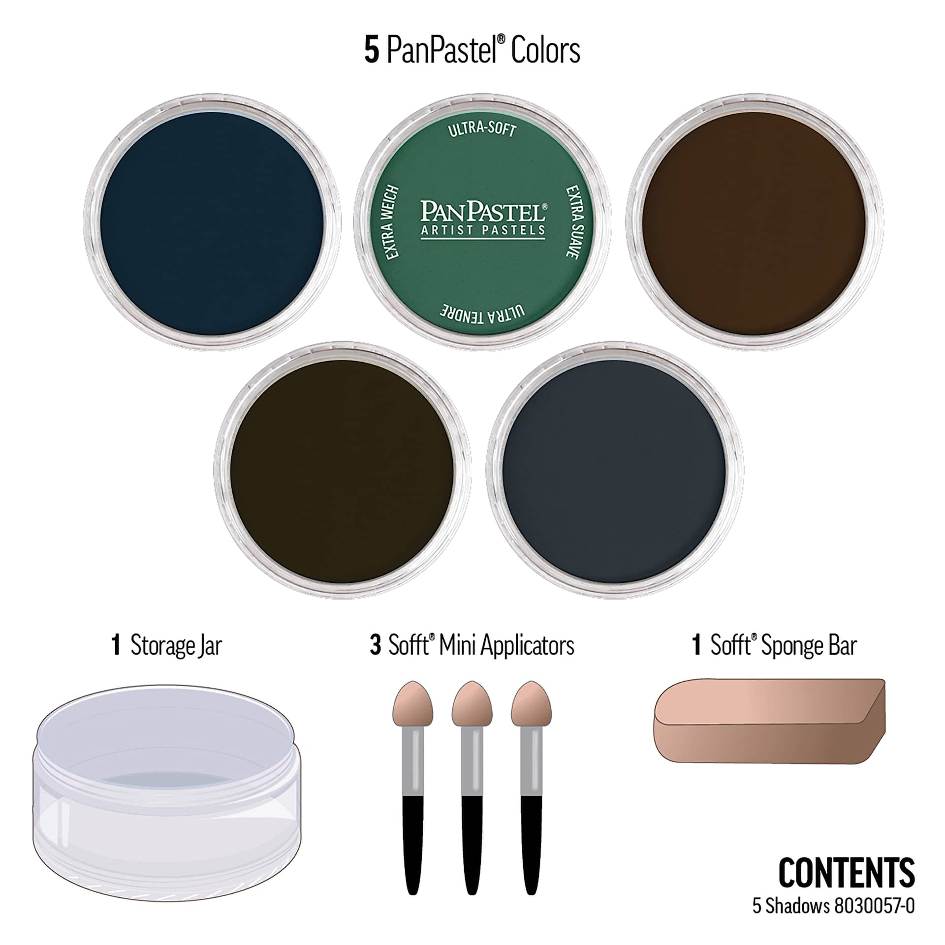 PanPastel Artists’ Painting Pastels Set - Extra Dark Shadow Colors, Set of 5