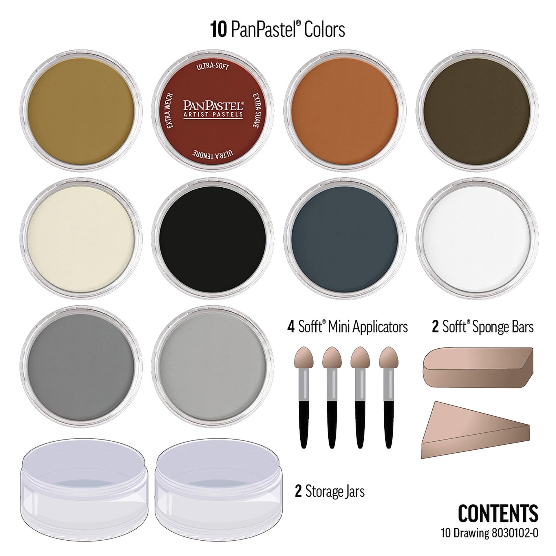 PanPastel Artists’ Painting Pastels Set - Drawing Colors, Set of 10 - contents