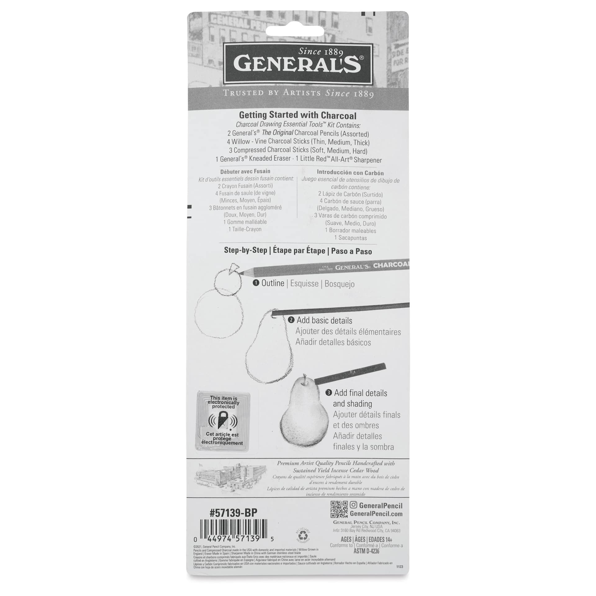 General's Charcoal Drawing Assortment, back of the packaging