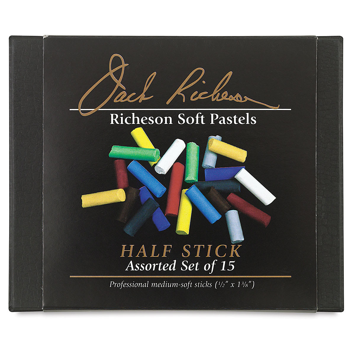Half-Size Medium-Soft Pastel Sticks - Top view of package of Set of 15 Half-Size Medium-Soft Pastel Sticks - Top view of package of Set of 15