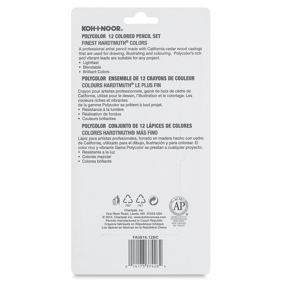 Koh-I-Noor Polycolor Dry Color Drawing Pencils, Set of 12 (back of package)