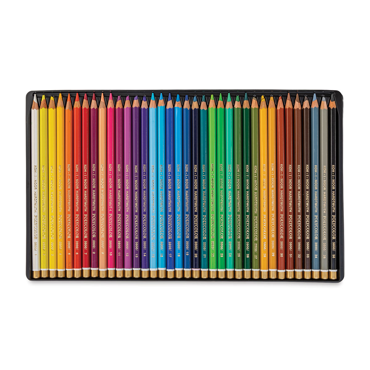 Koh-I-Noor Polycolor Dry Color Drawing Pencils, Set of 36. Inside of package.