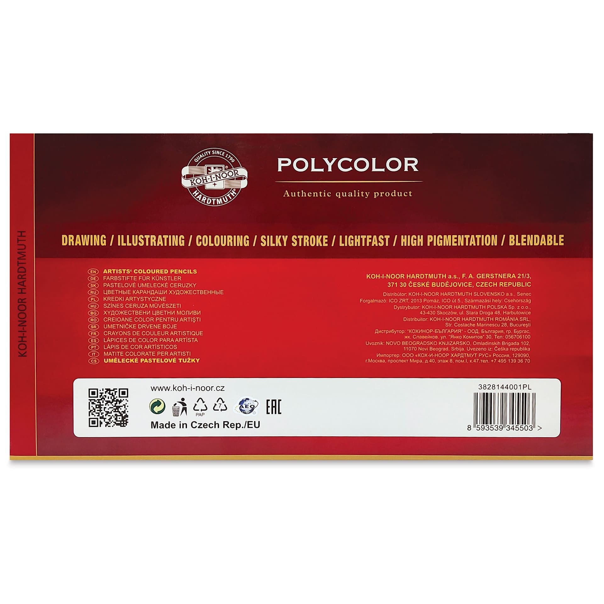 Koh-I-Noor Polycolor Dry Color Drawing Pencils - Assorted Colors, Tin, Set of 144, back of package