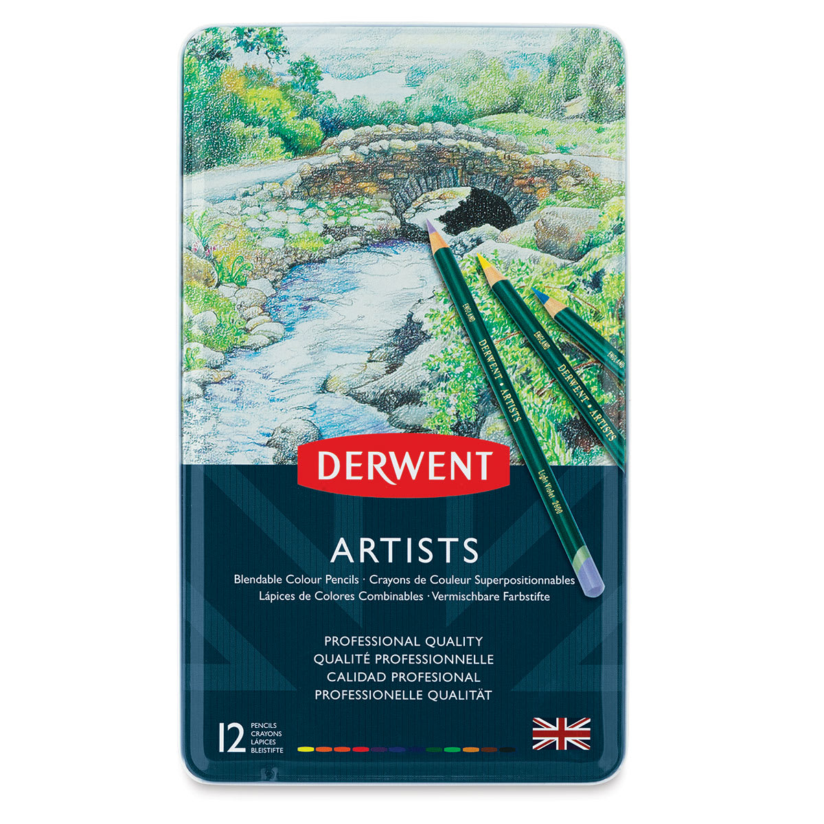 Derwent Artist Pencil Set - Tin Box, Set of 12 (front of package)