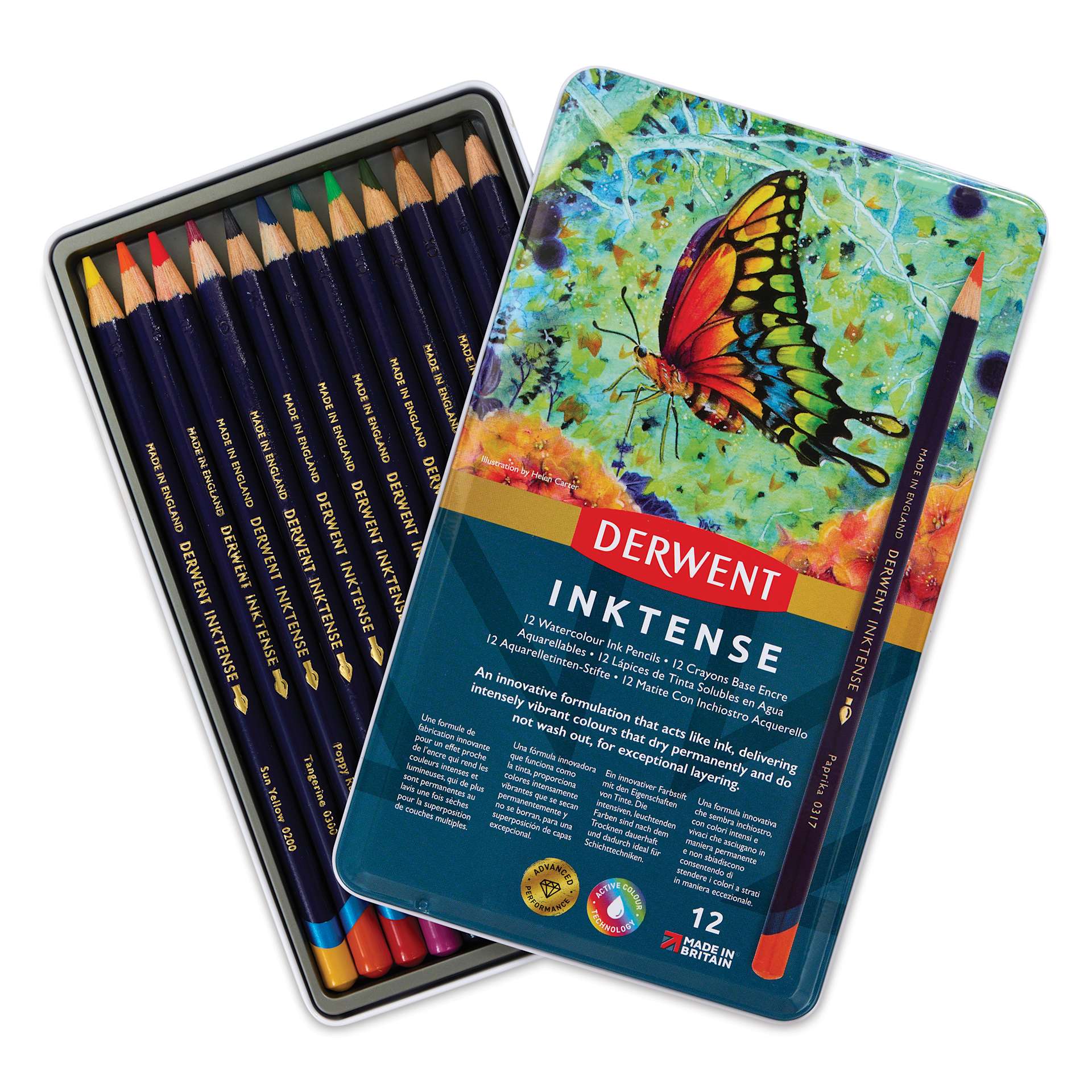 Derwent Inktense Pencils - Assorted Colors, Tin Box, Set of 12