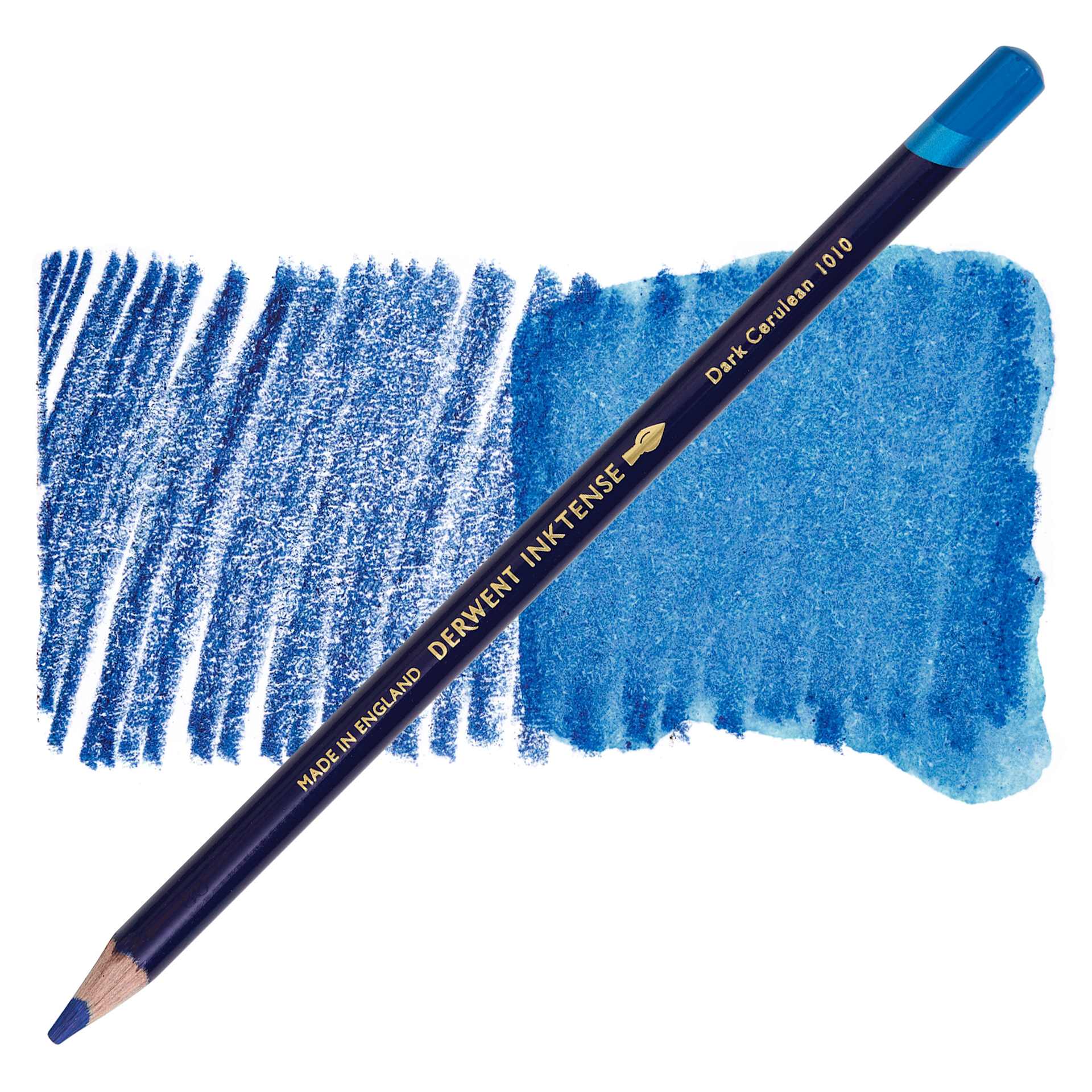 Derwent Inktense Pencil - Dark Cerulean, swatch and pencil
