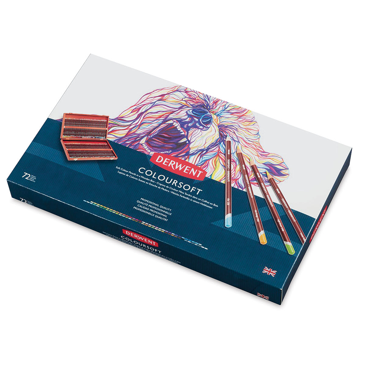 Derwent Coloursoft Pencil Set - Assorted Colors, Wood Box Outside Packaging, Set of 72