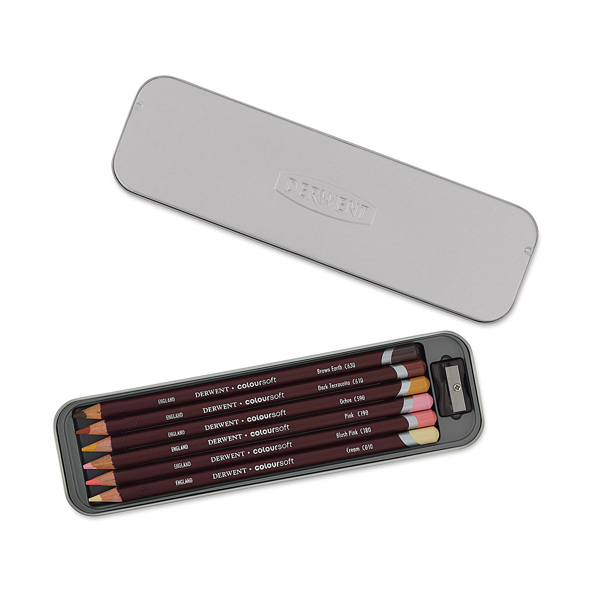Derwent Coloursoft Pencil - Set of 6, Tin Box, Portrait (set contents)