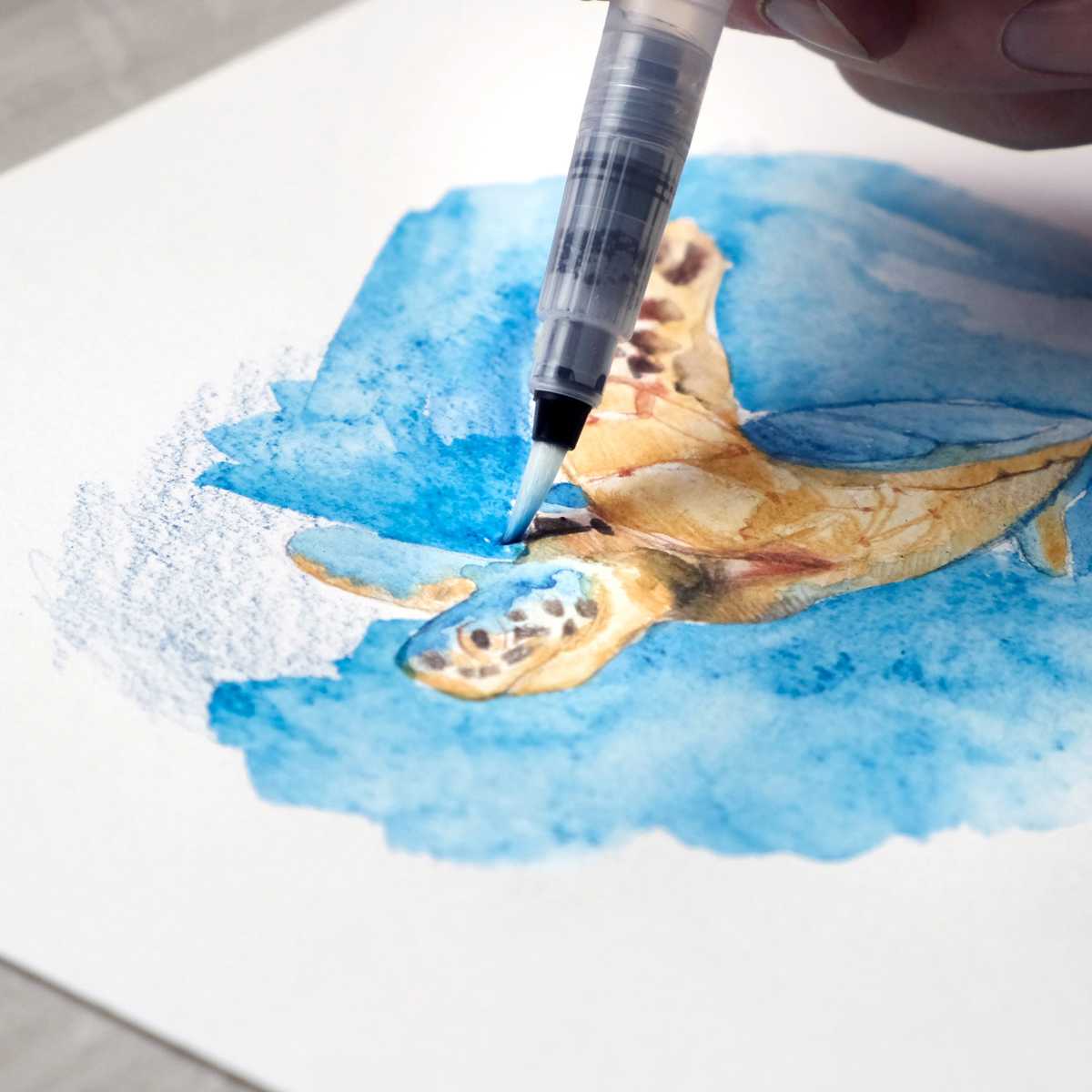 Marino Lightfast Watercolor Pencil Turtle 6-Piece Set 6-Piece Set (5 Pencils, 1 Aqua 2 Go Waterbrush)