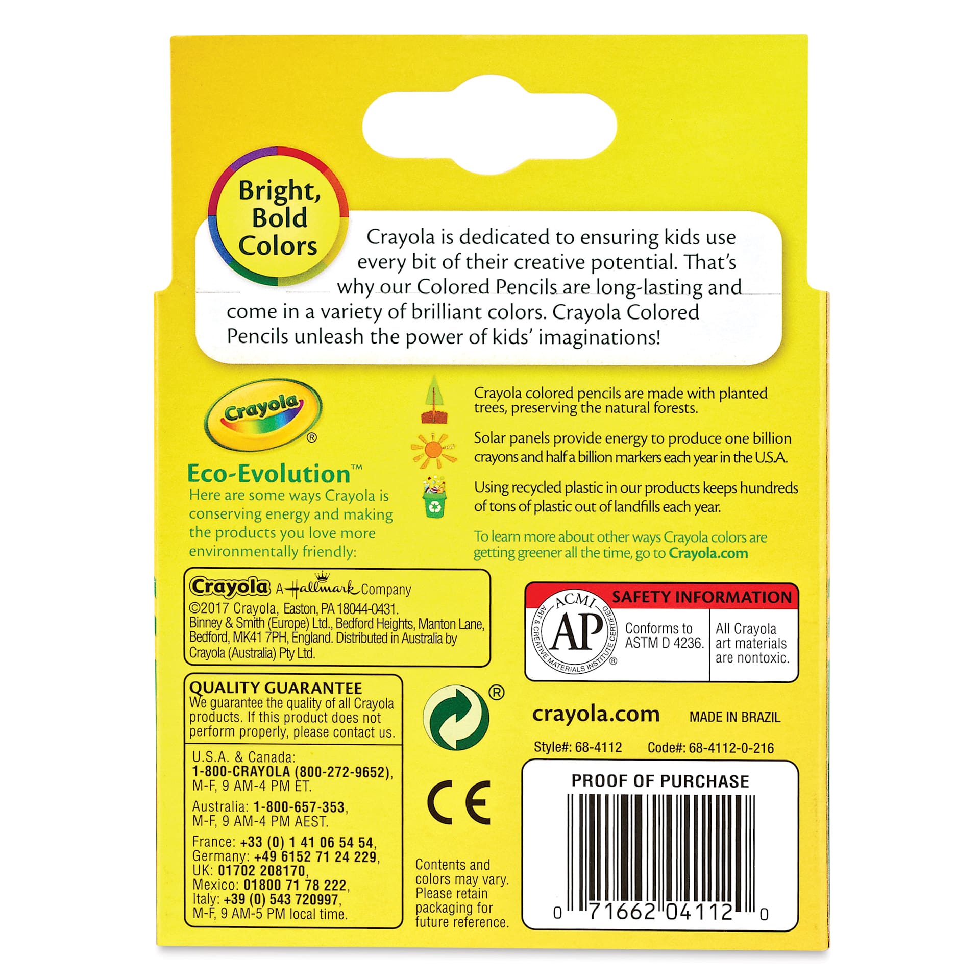 Crayola Short Colored Pencils - Assorted Colors, Set of 12, back of the packaging