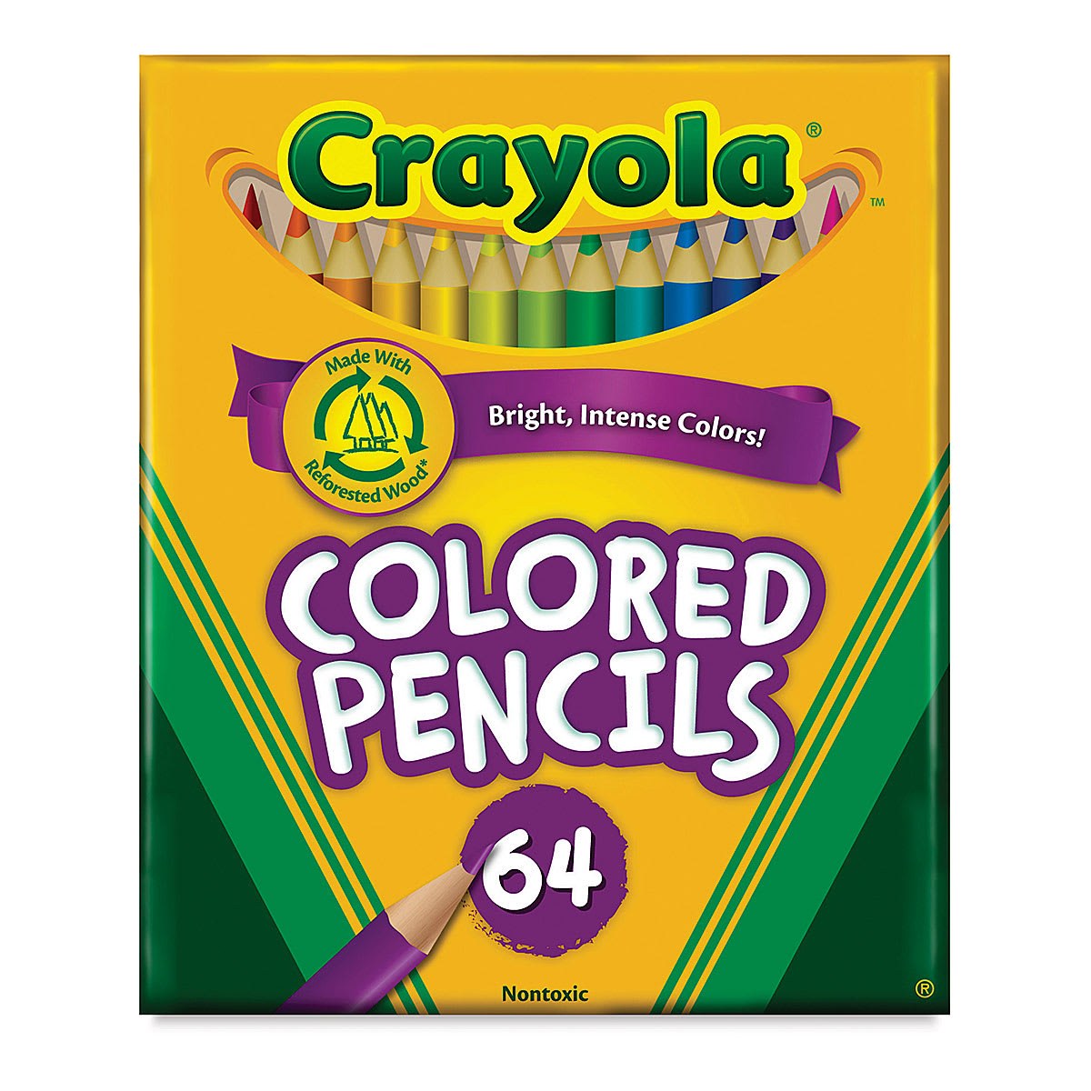 Crayola Short Colored Pencils - Assorted Colors, Set of 64, front of the packaging
