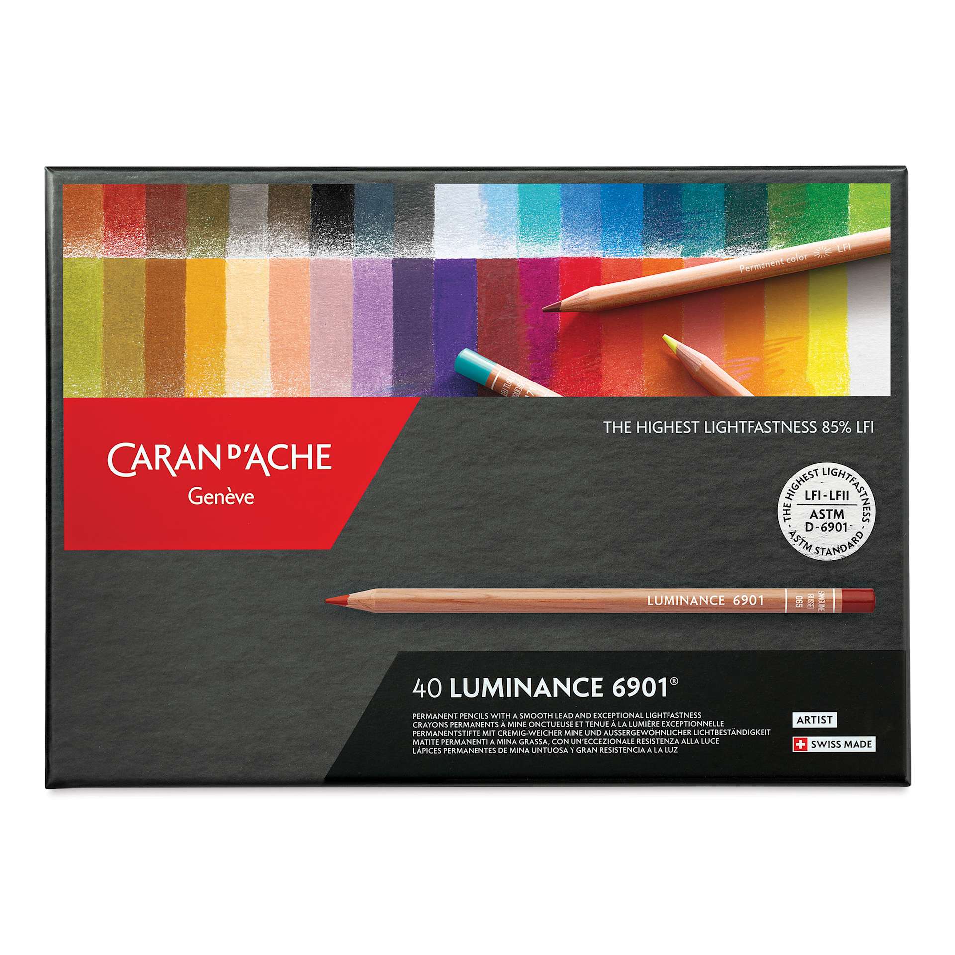 Caran d'Ache Luminance Colored Pencils - Assorted Colors, Set of 40 front of box