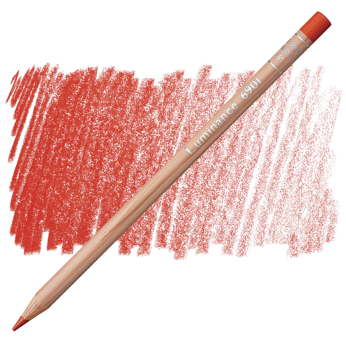 Caran d'Ache Luminance Colored Pencil - Permanent Red pencil and swatch Caran d'Ache Luminance Colored Pencil - Permanent Red pencil and swatch