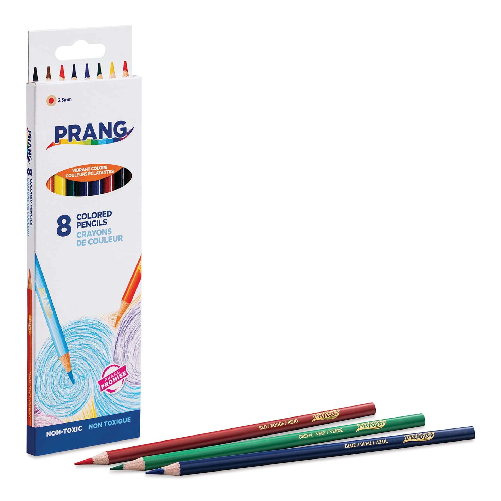 Prang Colored Pencils - Assorted Colors, Set of 8, packaging with three pencils