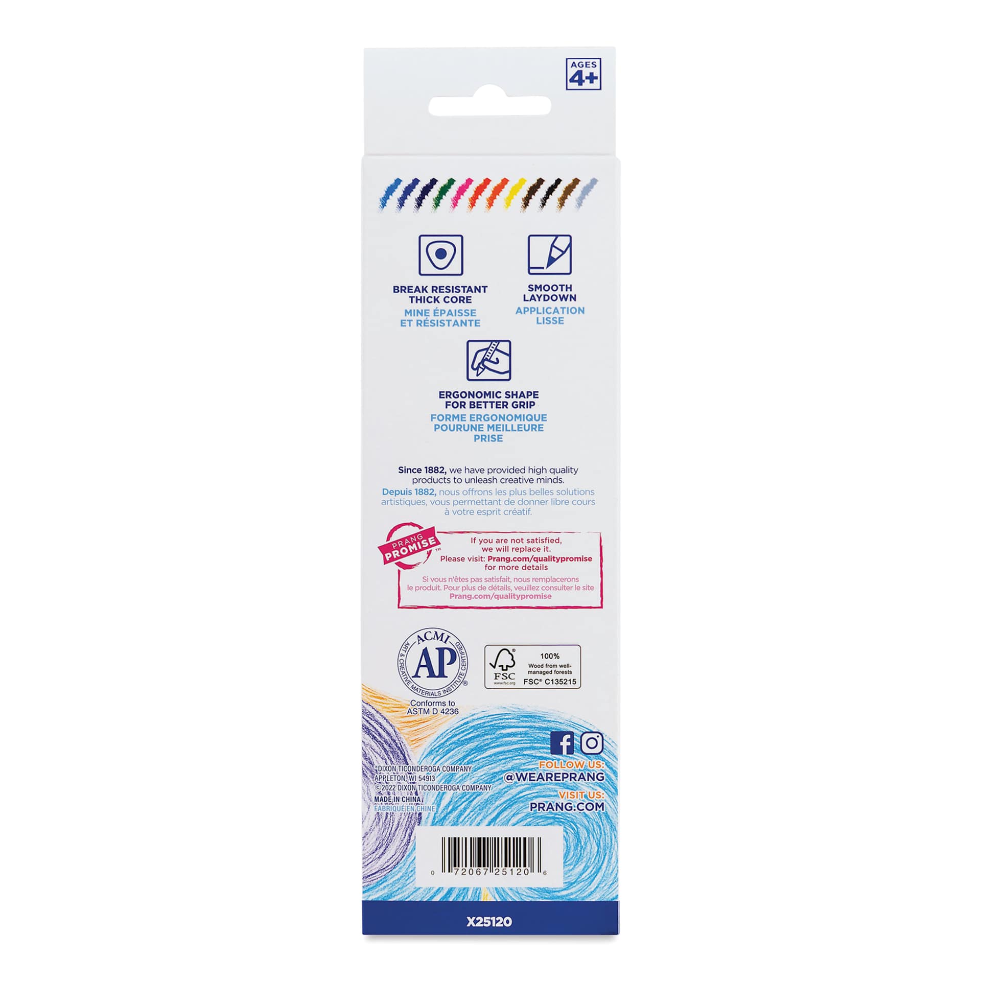 Prang Large Triangular Colored Pencils - Set of 12, back of the packaging