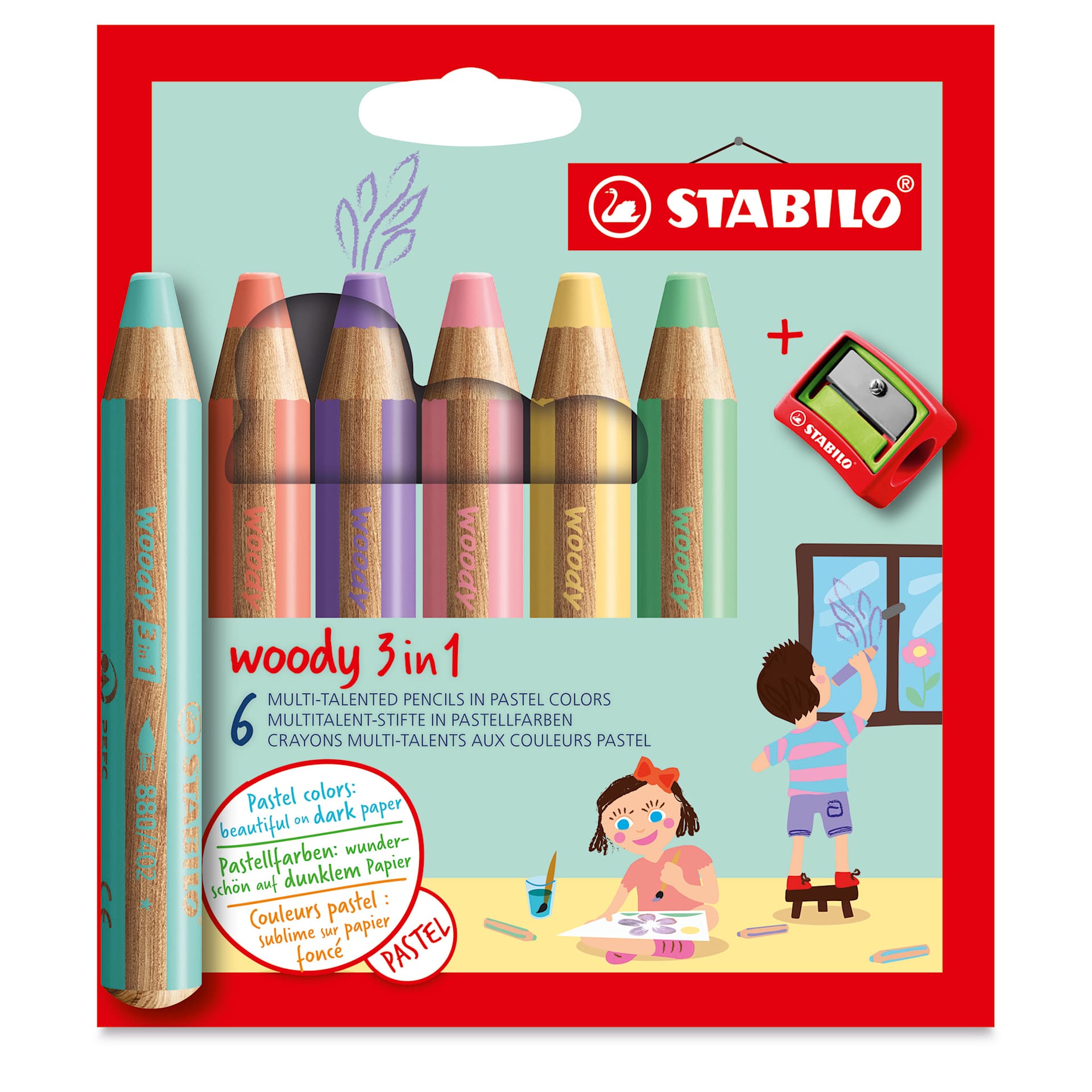 Stabilo Woody 3 in 1 Pencils - Set of 6, Pastel