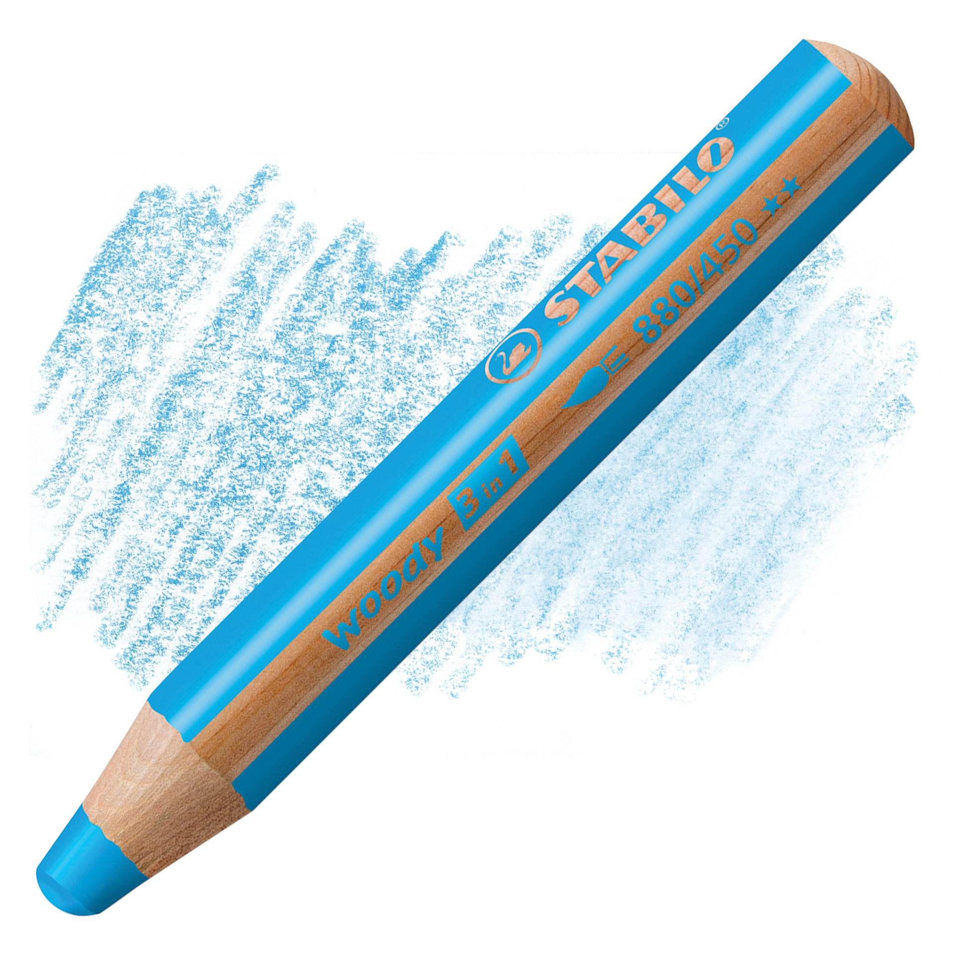Stabilo Woody 3 in 1 Pencil - Cyan Blue pencil and swatch