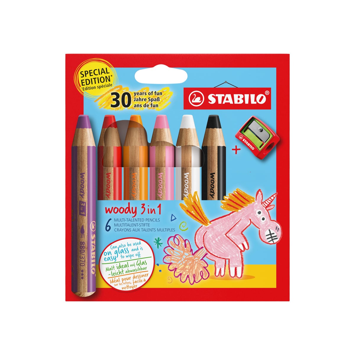 Stabilo Woody 3 in 1 Pencils - Set of 6, Unicorn Colors