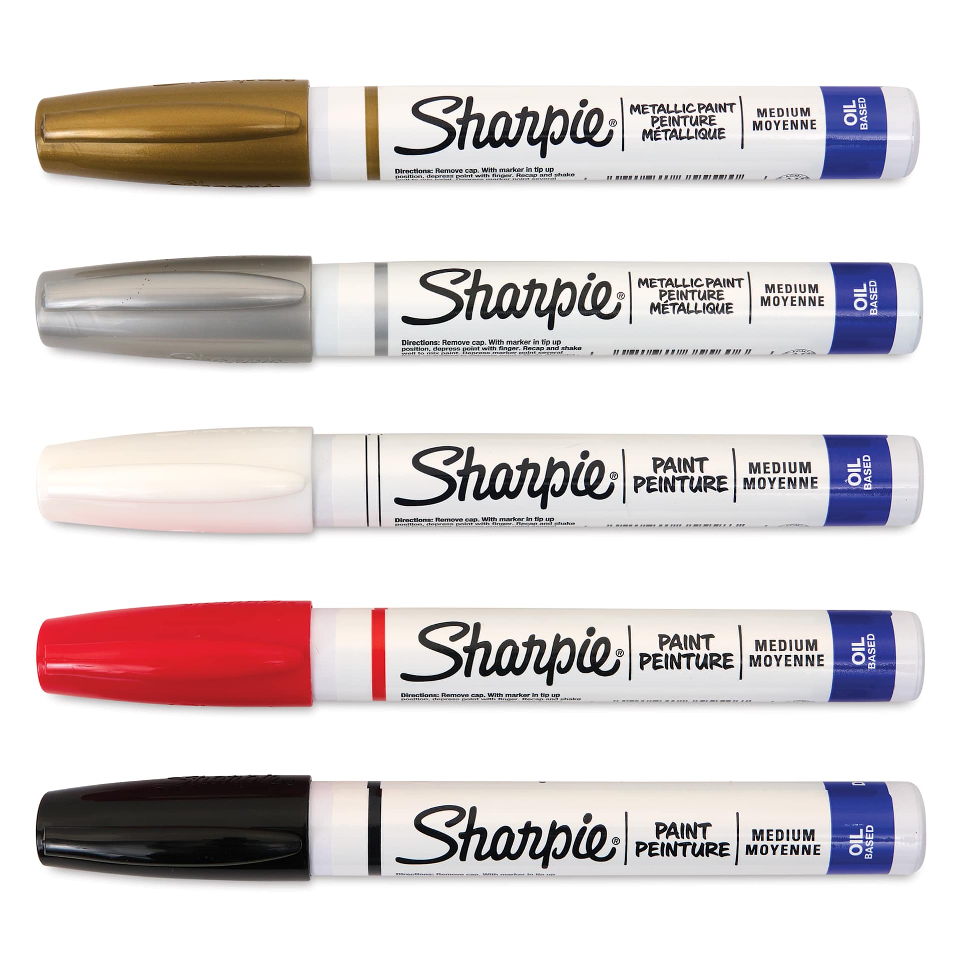Sharpie Oil-Based Paint Marker Set - Assorted and Metallics, Medium Point, Set of 5, caps on
