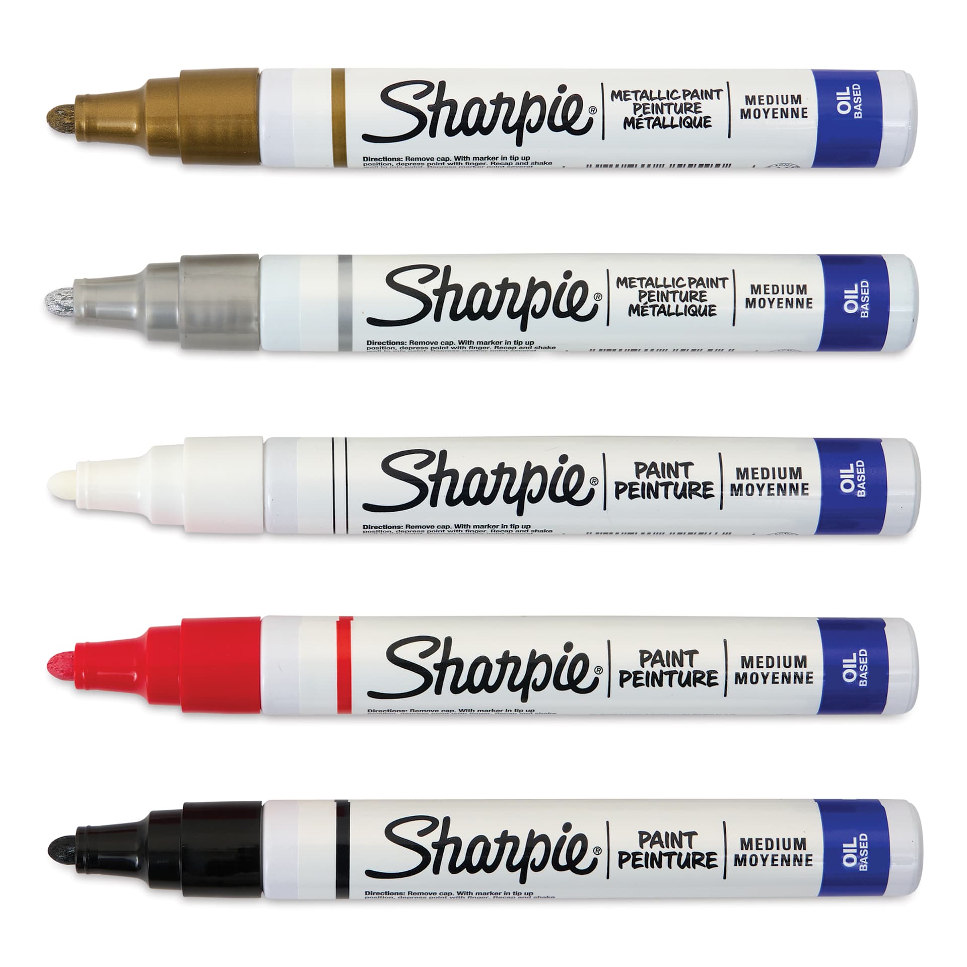 Sharpie Oil-Based Paint Marker Set - Assorted and Metallics, Medium Point, Set of 5, caps off