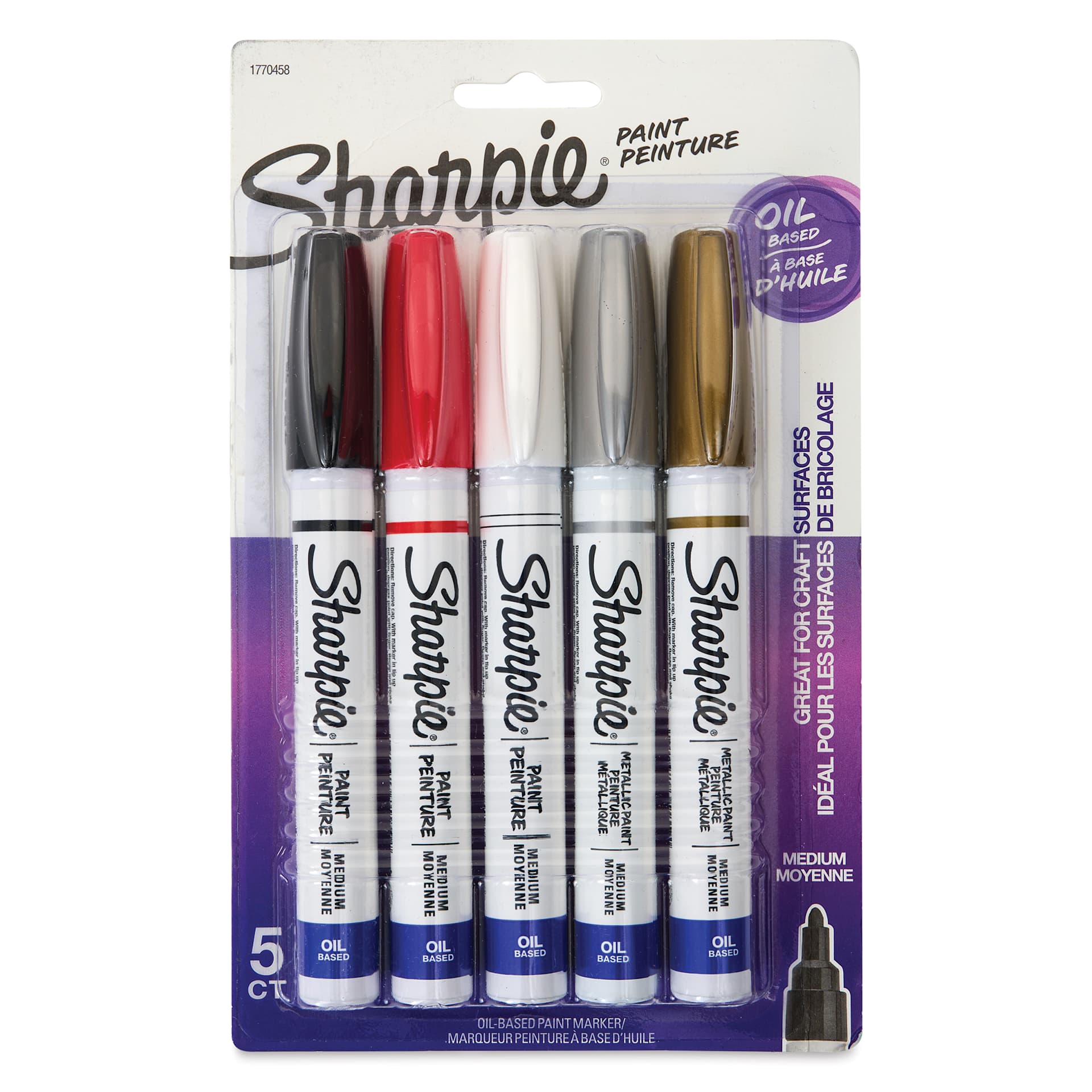 Sharpie Oil-Based Paint Marker Set - Assorted and Metallics, Medium Point, Set of 5, front of pack