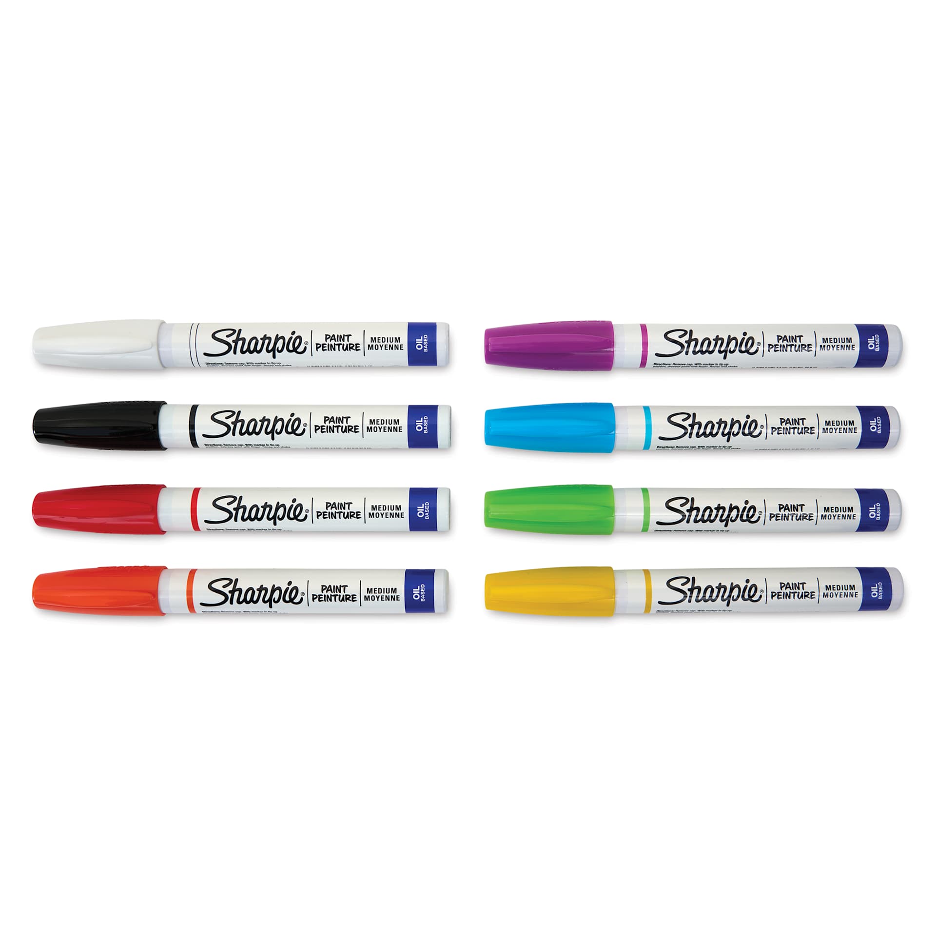 Sharpie Oil-Based Paint Marker - Assorted Colors, Medium Point, Set of 8, laid out with caps on