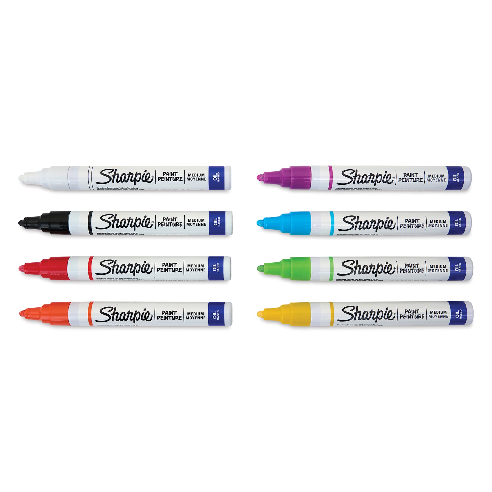 Sharpie Oil-Based Paint Marker - Assorted Colors, Medium Point, Set of 8, laid out with caps off