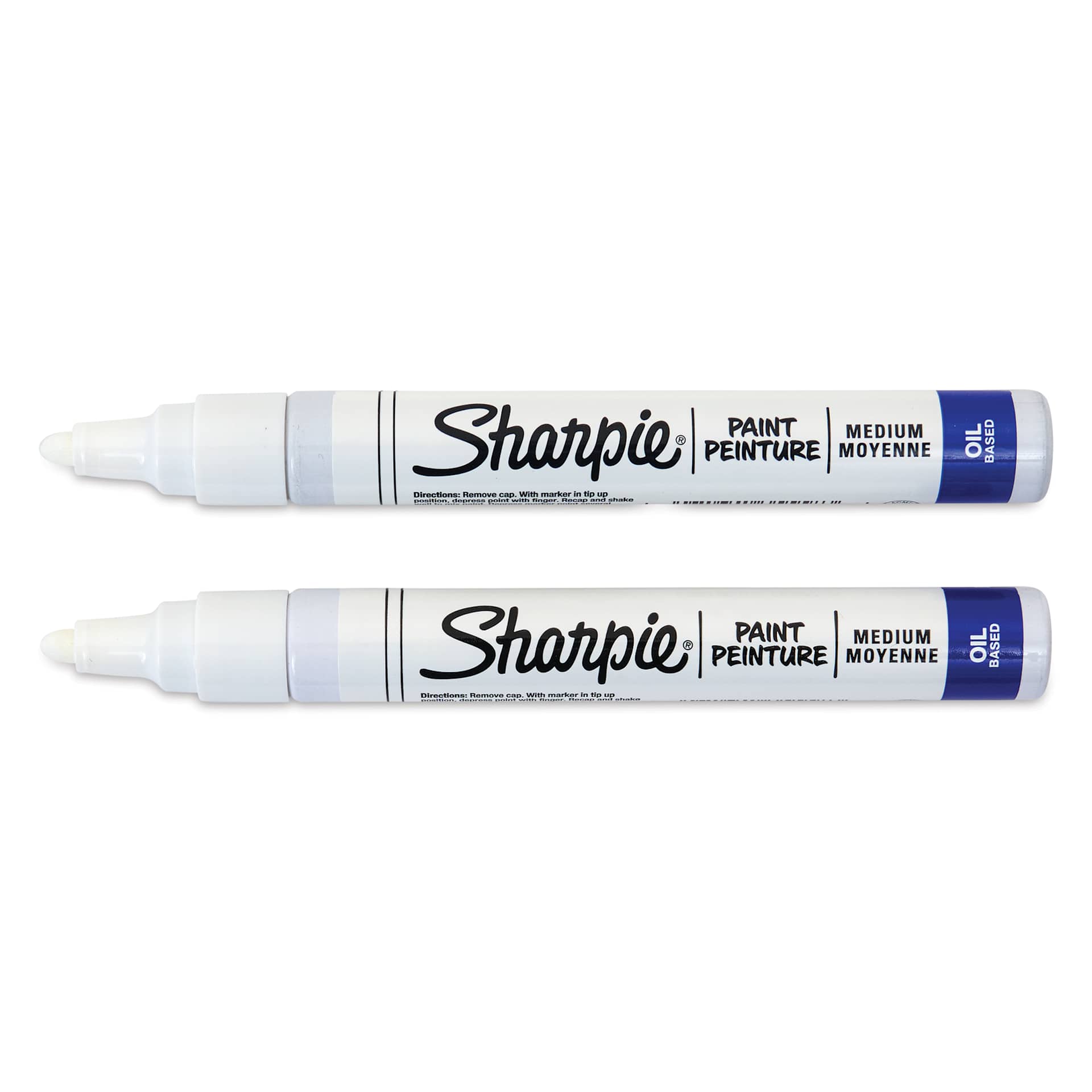 Sharpie Oil-Based Paint Marker - White, Medium Point, Pkg of 2, markers laid out with caps off