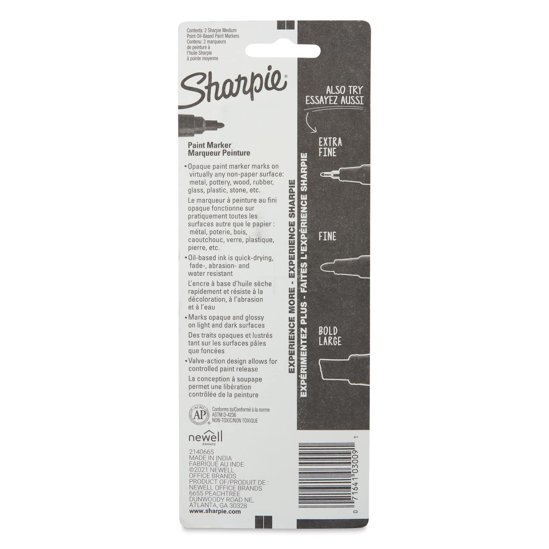 Sharpie Oil-Based Paint Marker - White, Medium Point, Pkg of 2, back of packaging
