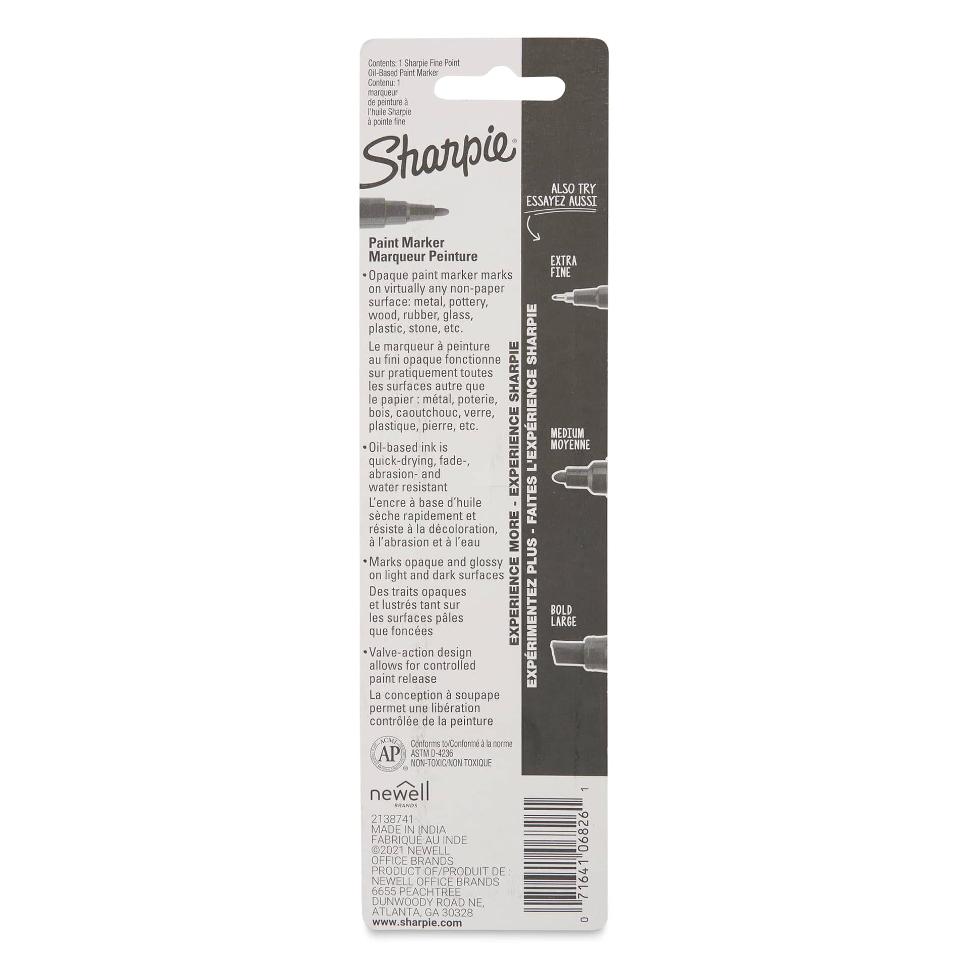 Sharpie Oil-Based Paint Marker - White, Fine Point, back of the packaging