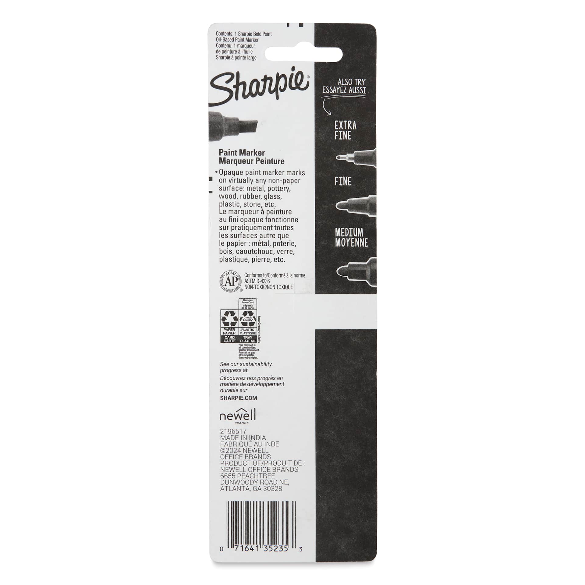 Sharpie Oil-Based Paint Marker - White, Broad Point, back of the packaging