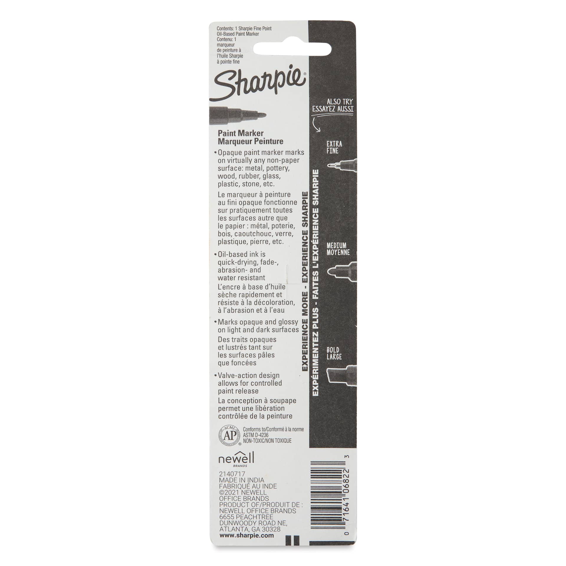 Sharpie Oil-Based Paint Marker - Black, Fine Point, back of the packaging
