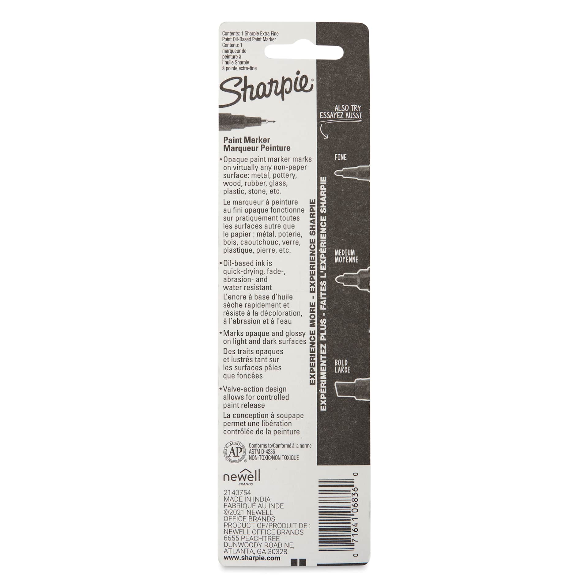 Sharpie Oil-Based Paint Marker - Black, Extra Fine Point, back of the packaging Sharpie Oil-Based Paint Marker - Black, Extra Fine Point, back of the packaging