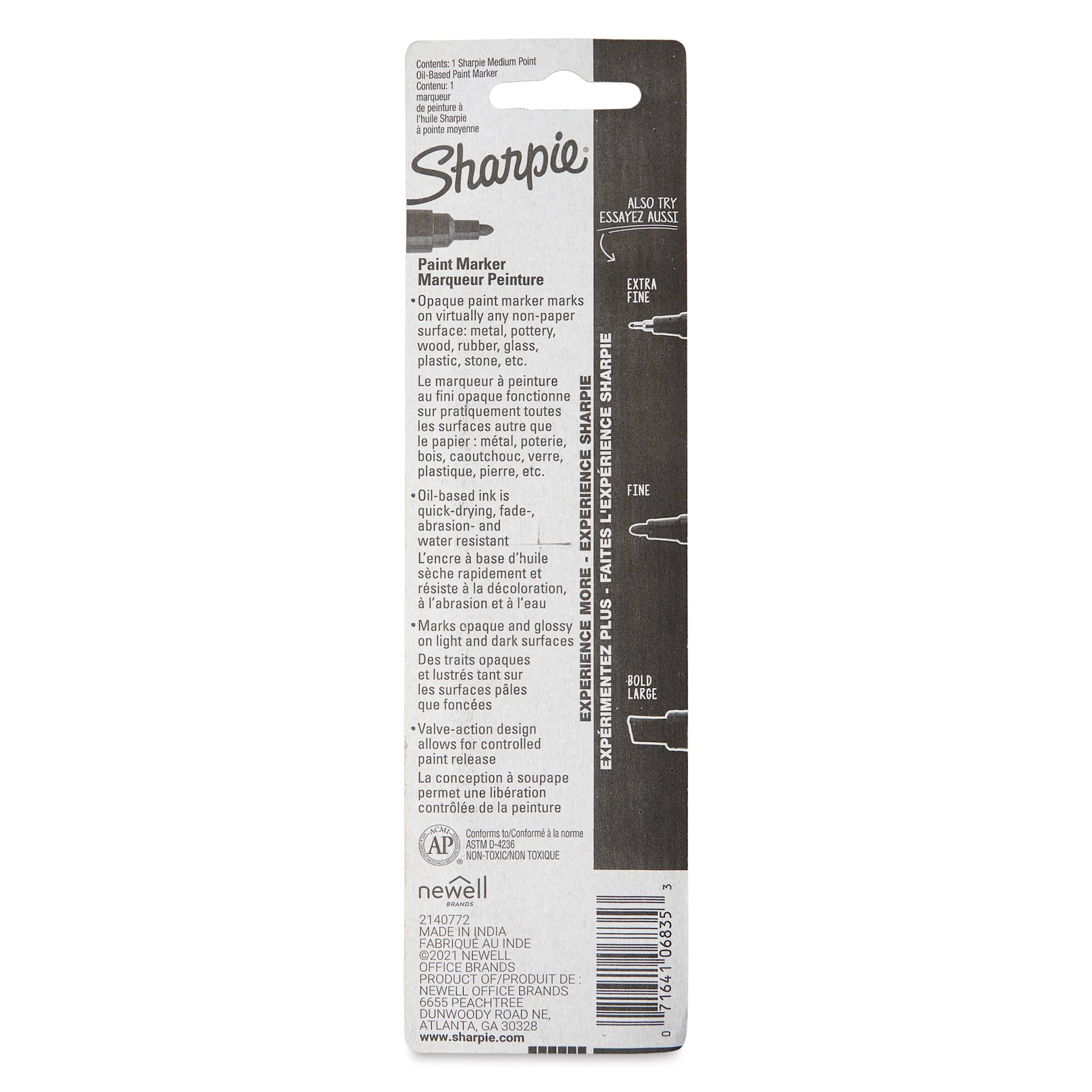 Sharpie Oil-Based Paint Marker - Black, Medium Point, back of the packaging
