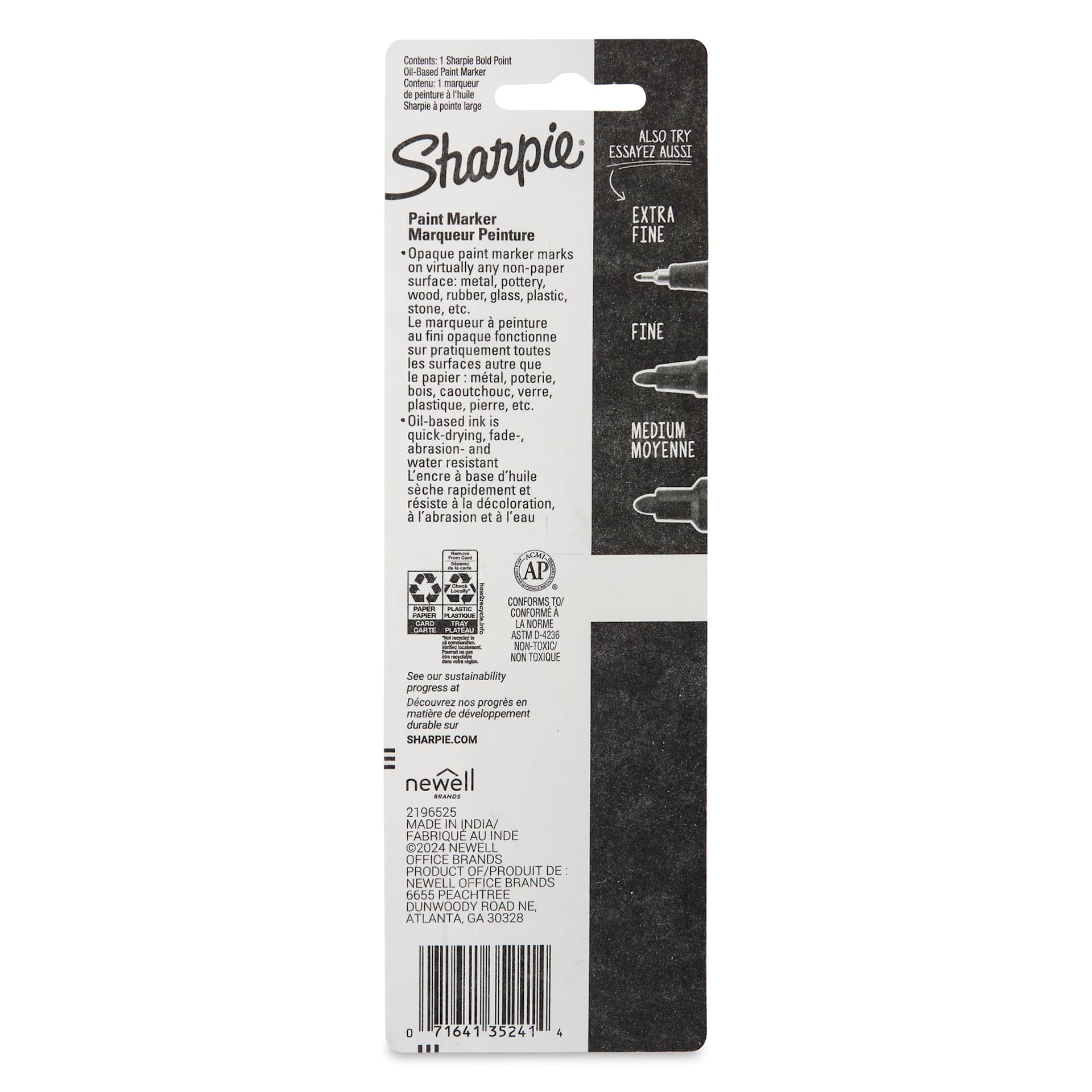 Sharpie Oil-Based Paint Marker - Black, Bold Point, back of the packaging