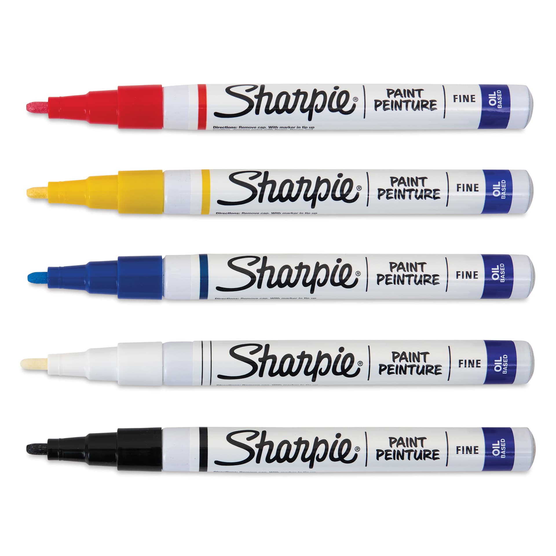 Sharpie Oil-Based Paint Marker Set - Assorted, Fine Point, Set of 5, laid out with caps off
