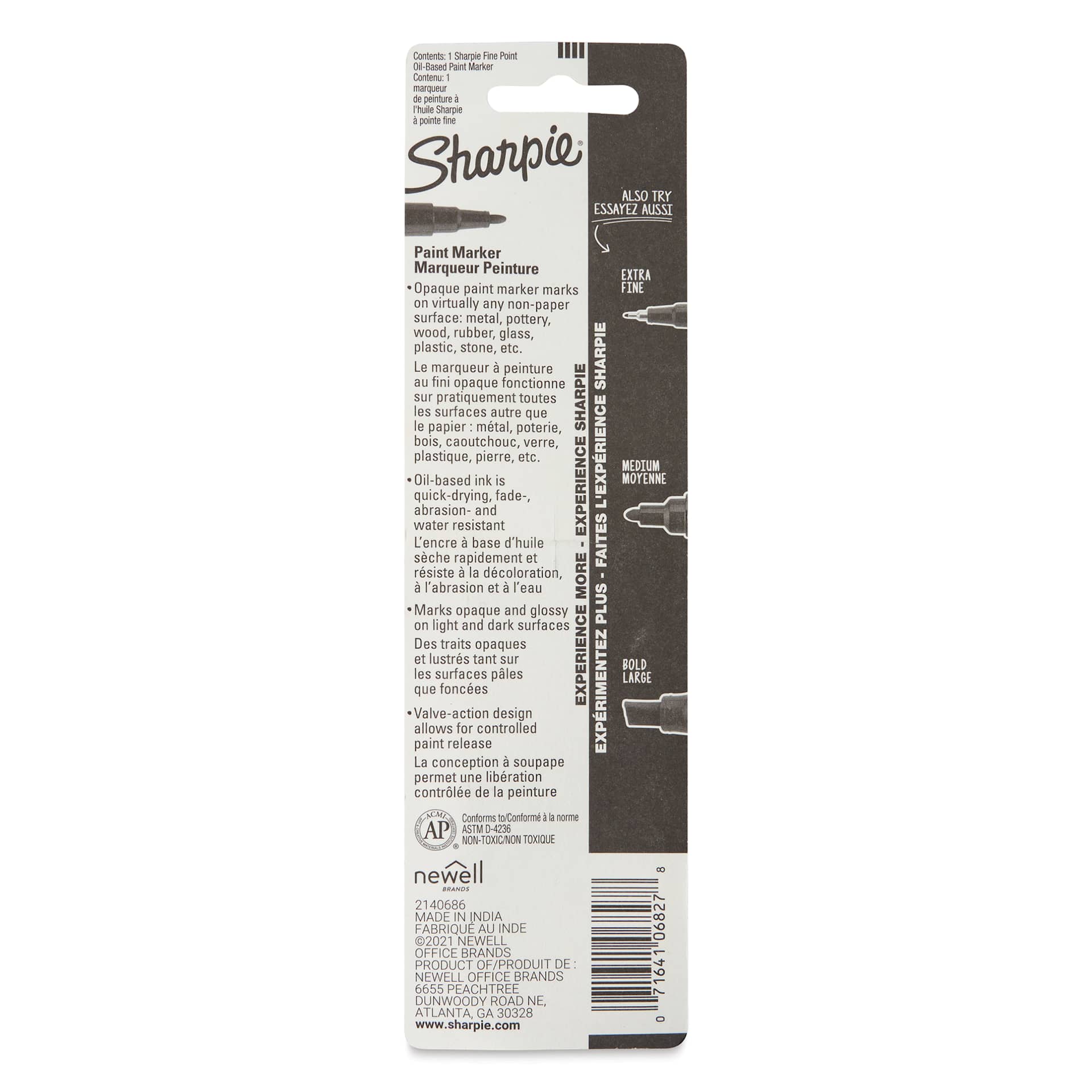 Sharpie Oil-Based Paint Marker - Metallic Gold, Fine Point, back of the packaging