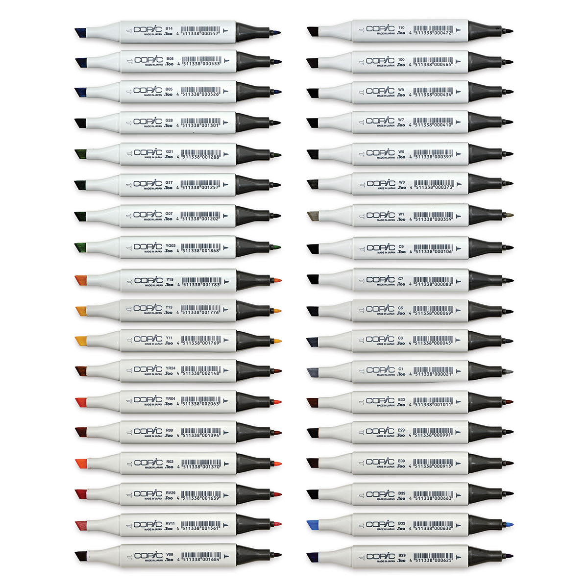 Copic Classic Marker - Assorted Colors, Set of 36 (set contents with caps off)