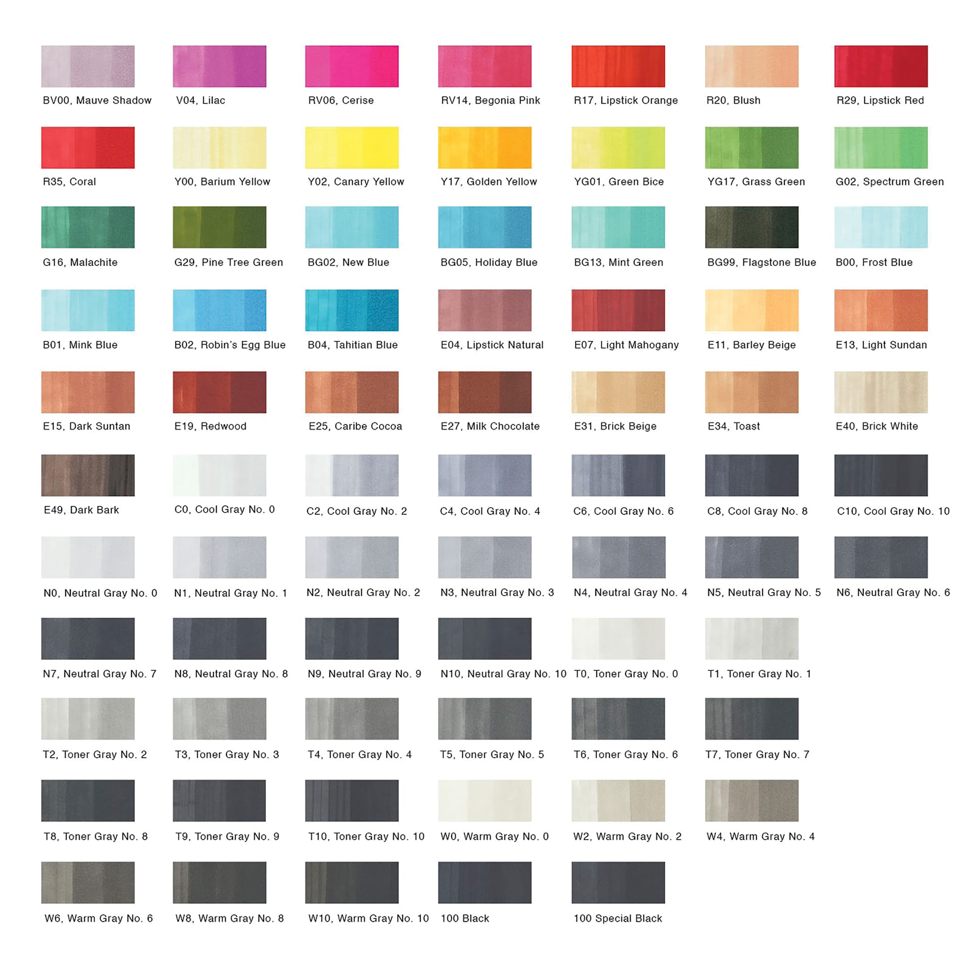 Copic Classic Marker - Set B Design Values, Set of 72 (color chart)