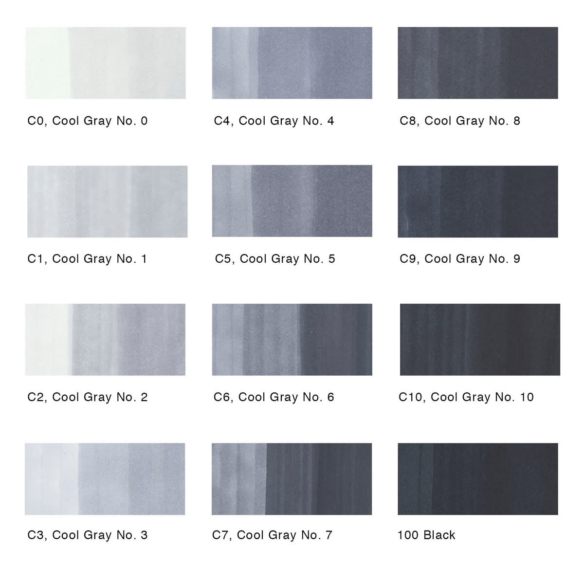Copic Classic Marker - Set of 12, Cool Gray swatches