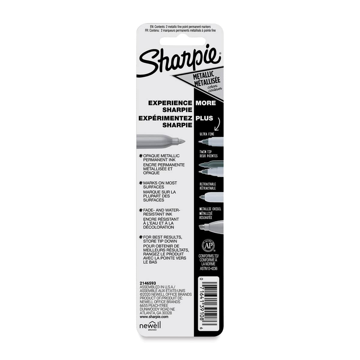 Sharpie Metallic Fine Point Marker - Silver, Pkg of 2 (back of package)