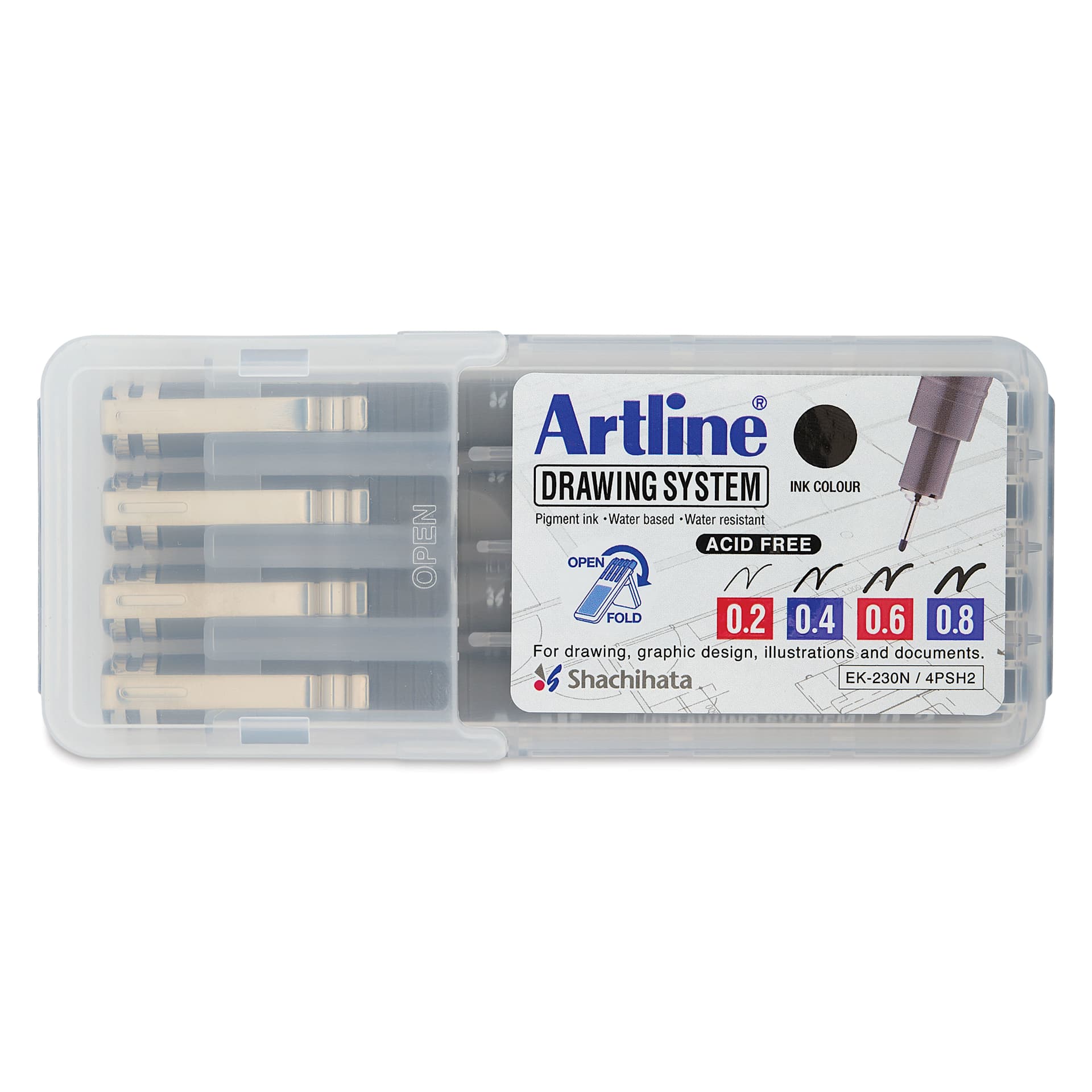 Artline Drawing Pens - Wallet Set of 4, Grey, front of packaging