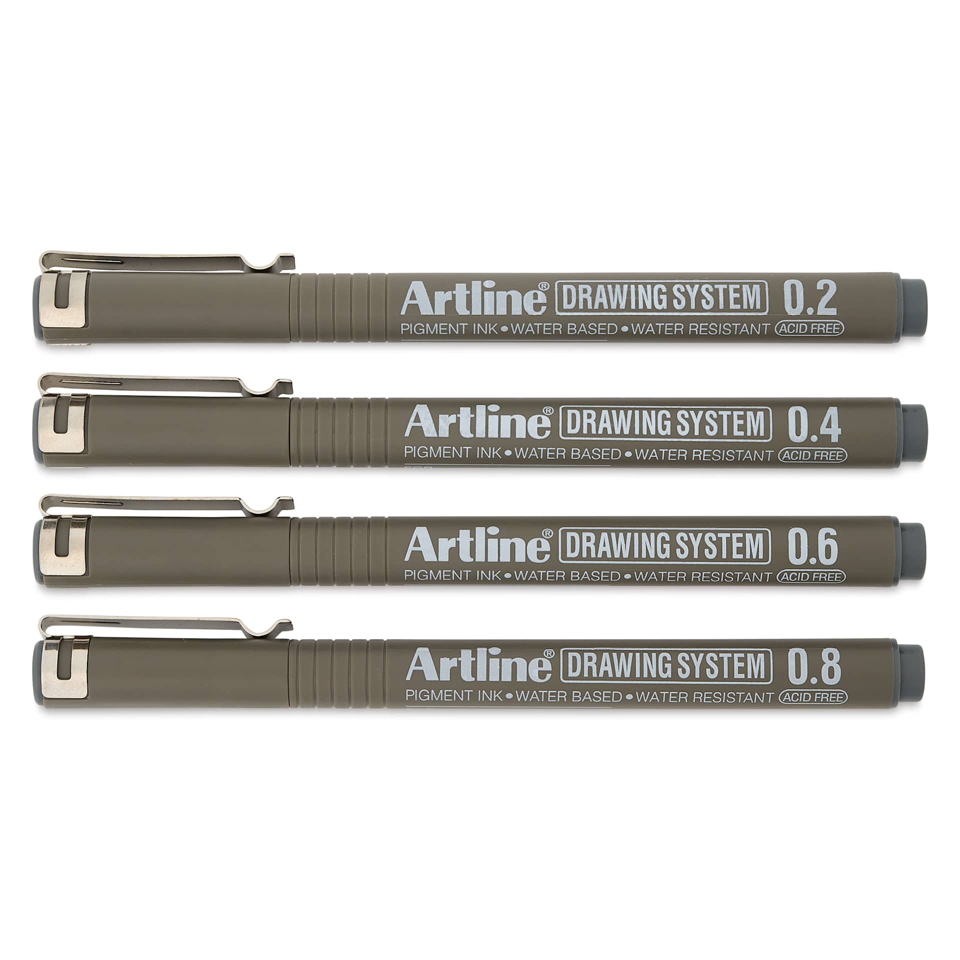 Artline Drawing Pens - Wallet Set of 4, Grey, capped pens