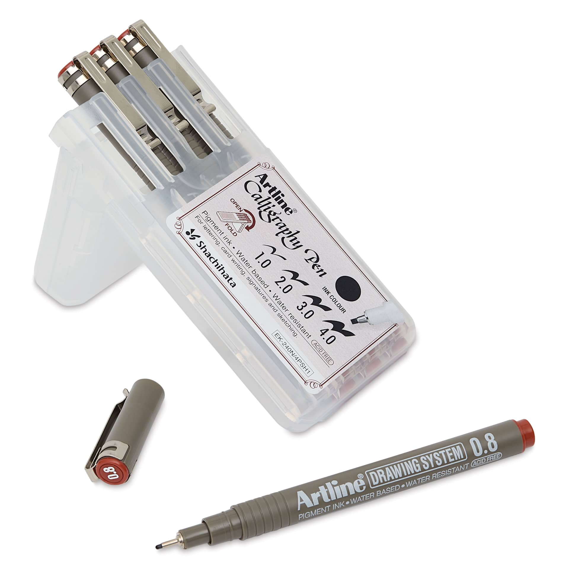 Artline Drawing Pens - Wallet Set of 4, Sepia, packaging with pen